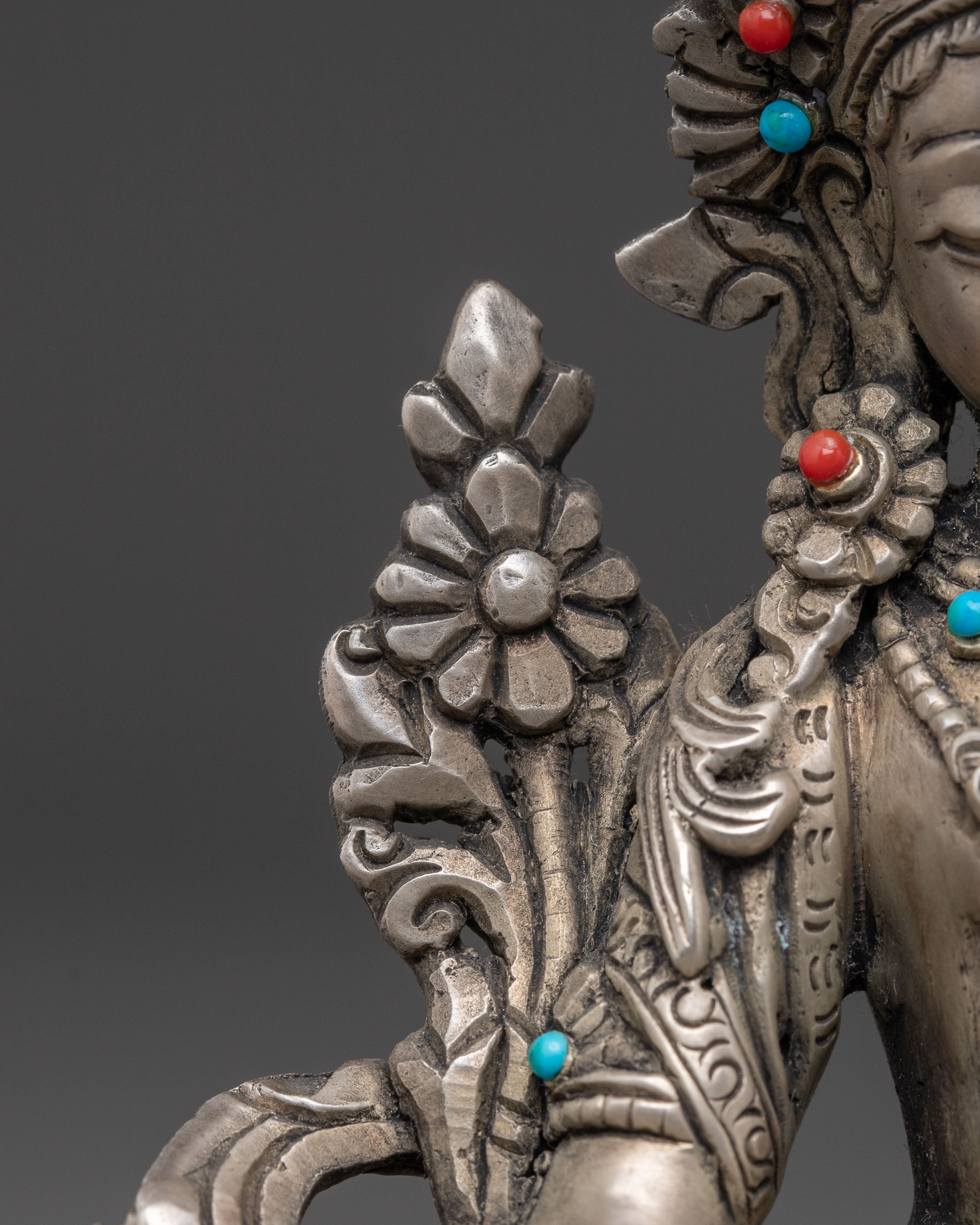 Handmade Silver Statue of Green Tara | Goddess of Compassion and Protection
