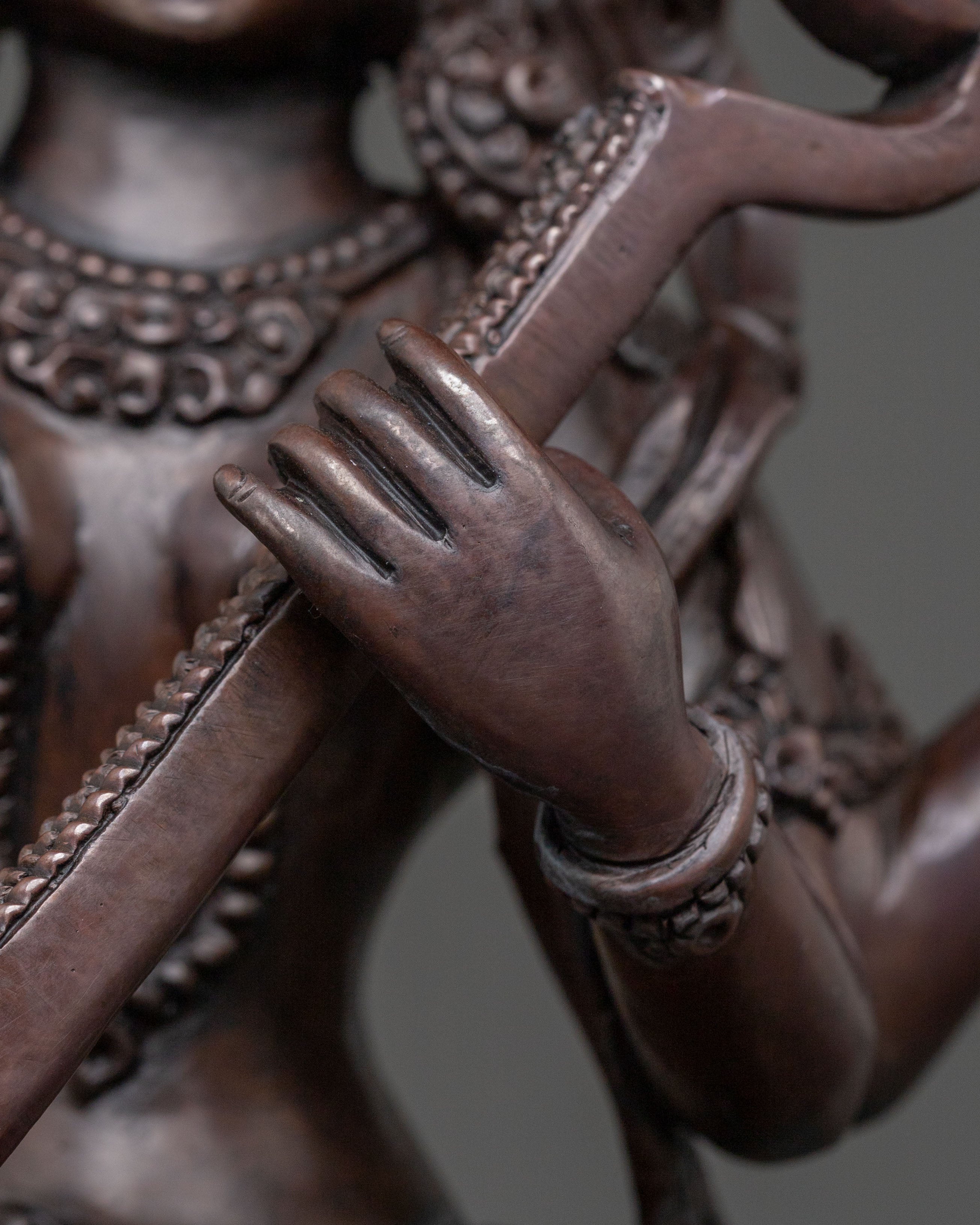 Saraswati Devi Spiritual Statue in Oxidized Copper