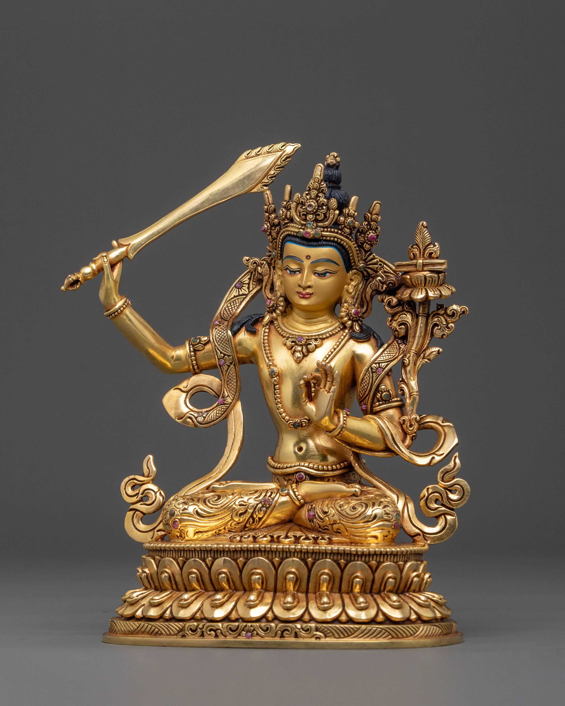 Manjushri Traditional Figurine | 24K Gilded Copper