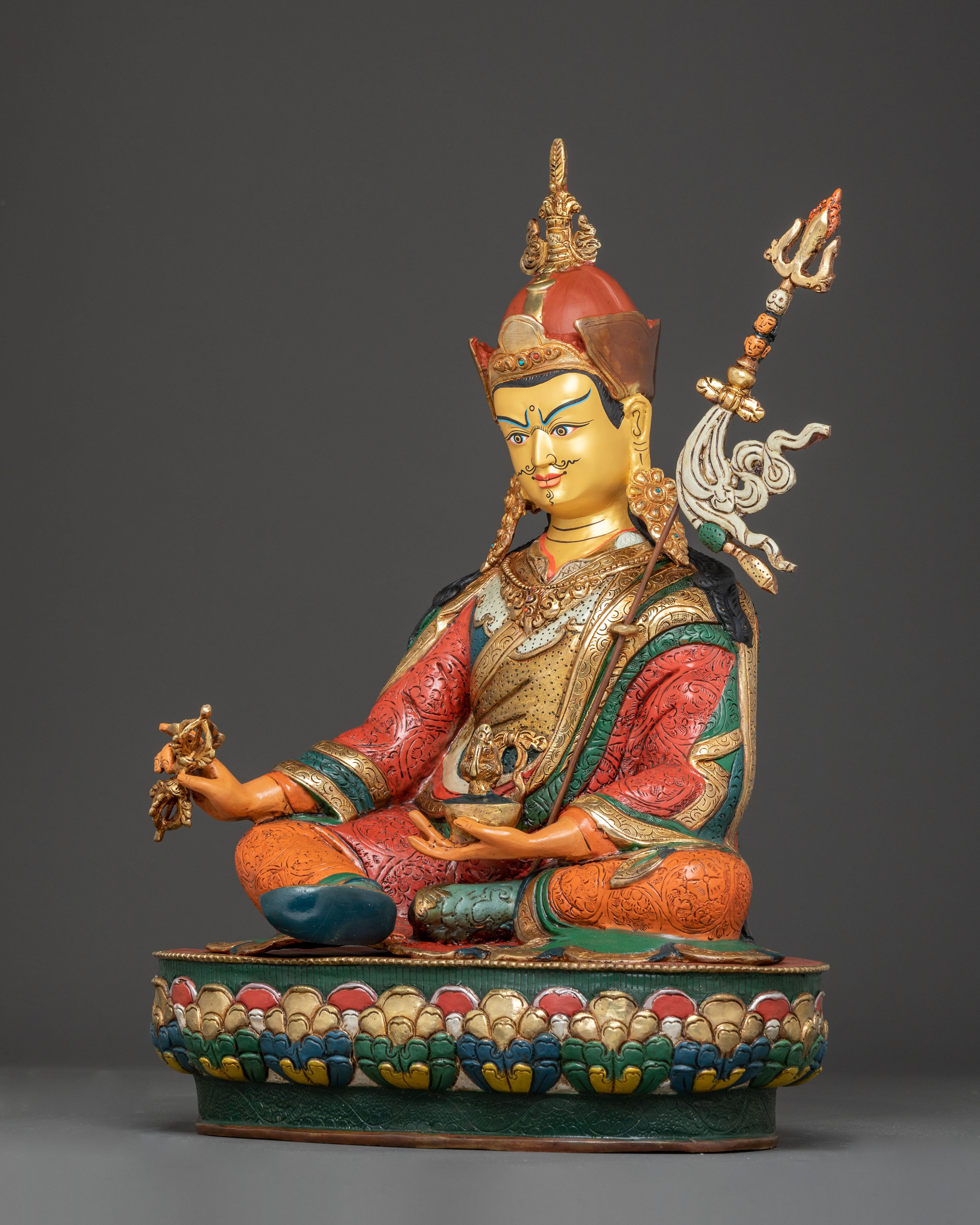 Vibrant Guru Rinpoche Statue | Guru Rinpoche Copper Sculpture