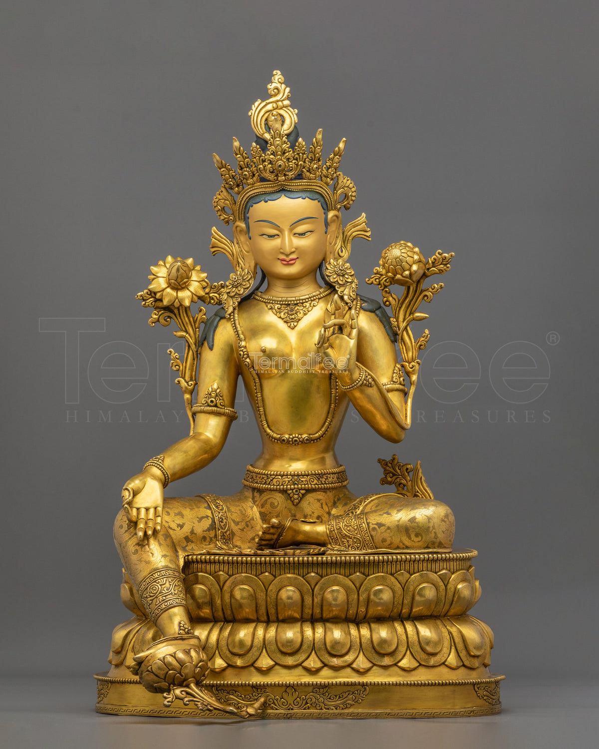 Green Tara Statue Goddess of Protection |  24K Gold Gilded Copper Sculpture