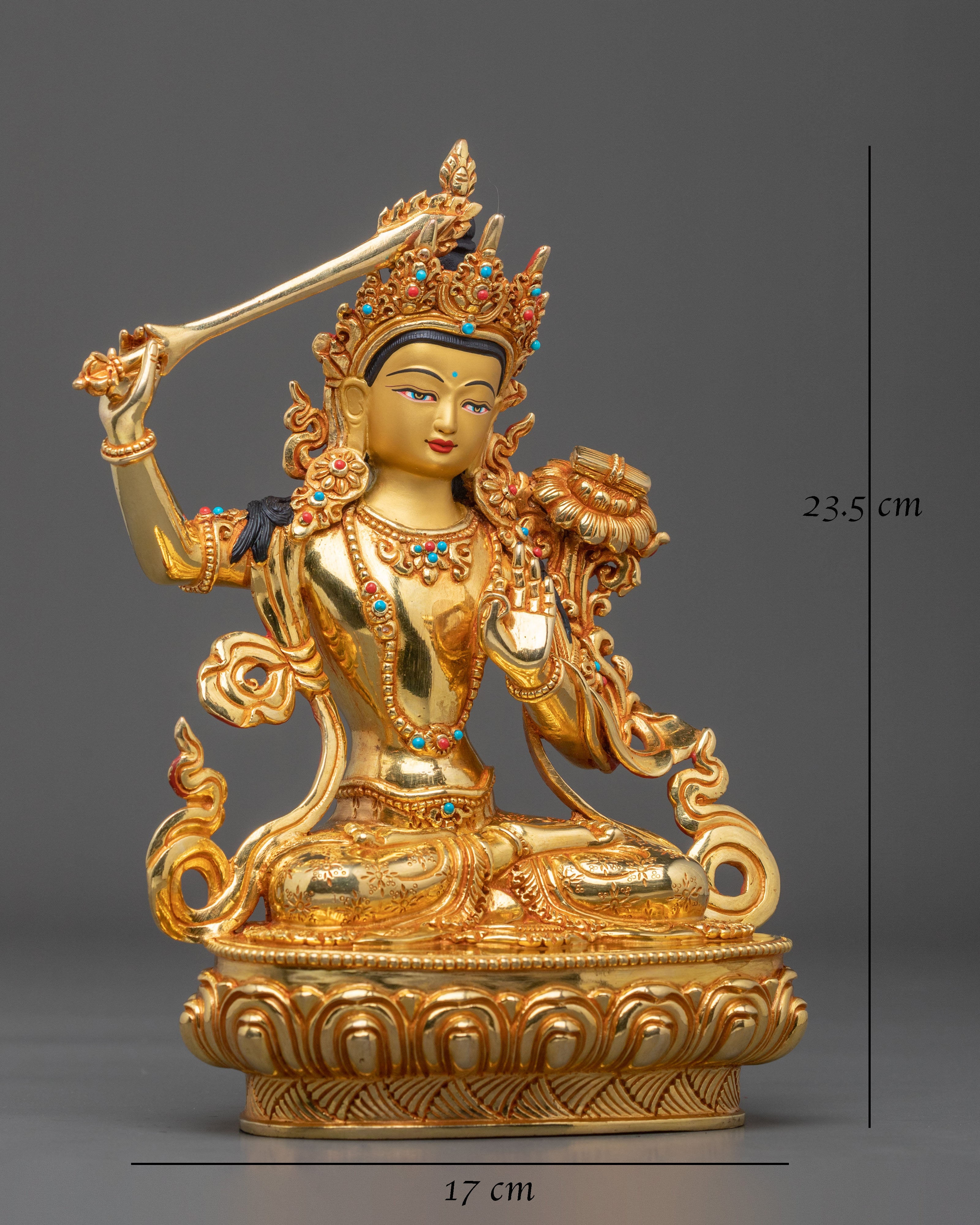 Manjushri Bodhisattva Wisdom Statue – 24K Gold Gilded