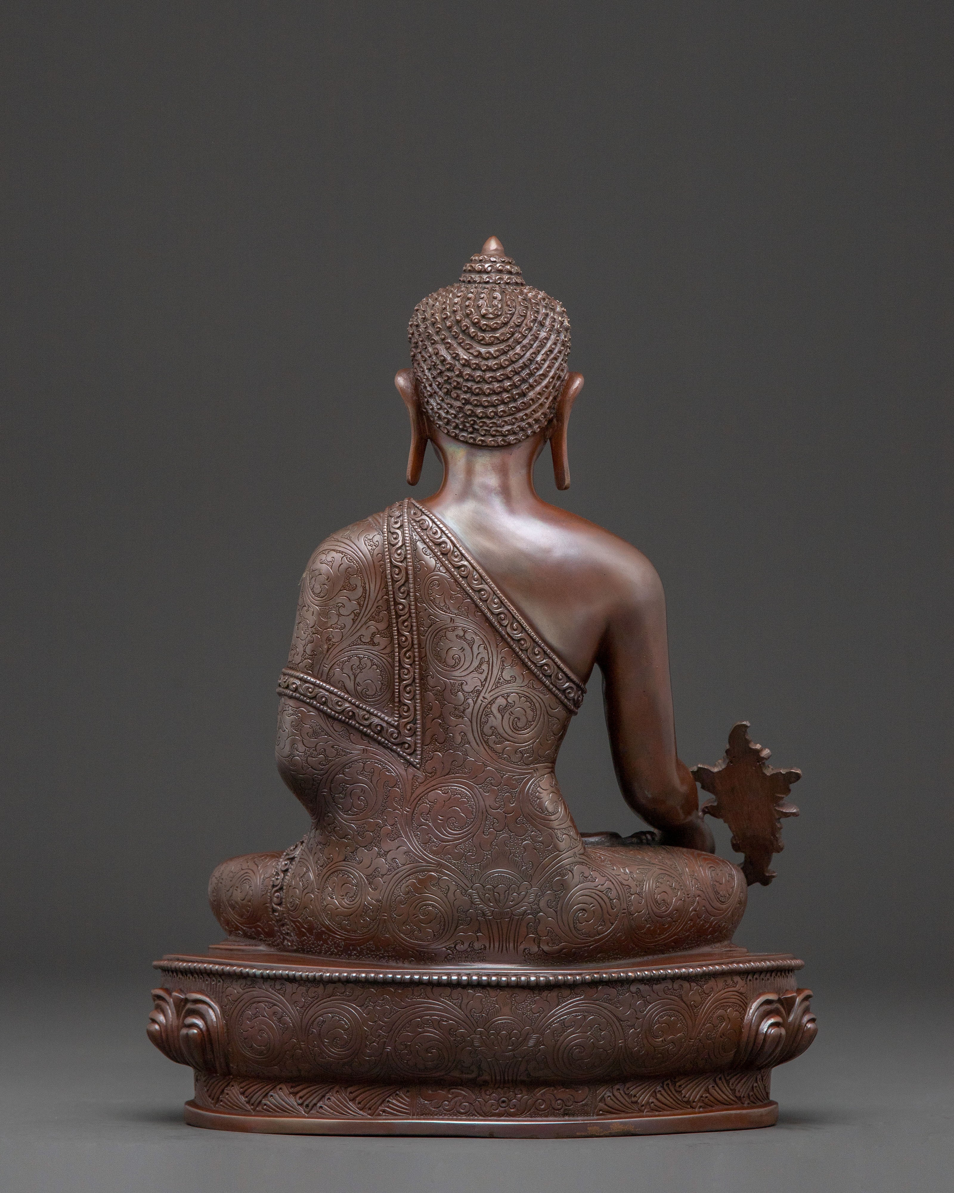 Medicine Buddha Altar Decor Statue - Oxidized Copper Bhaisajyaguru