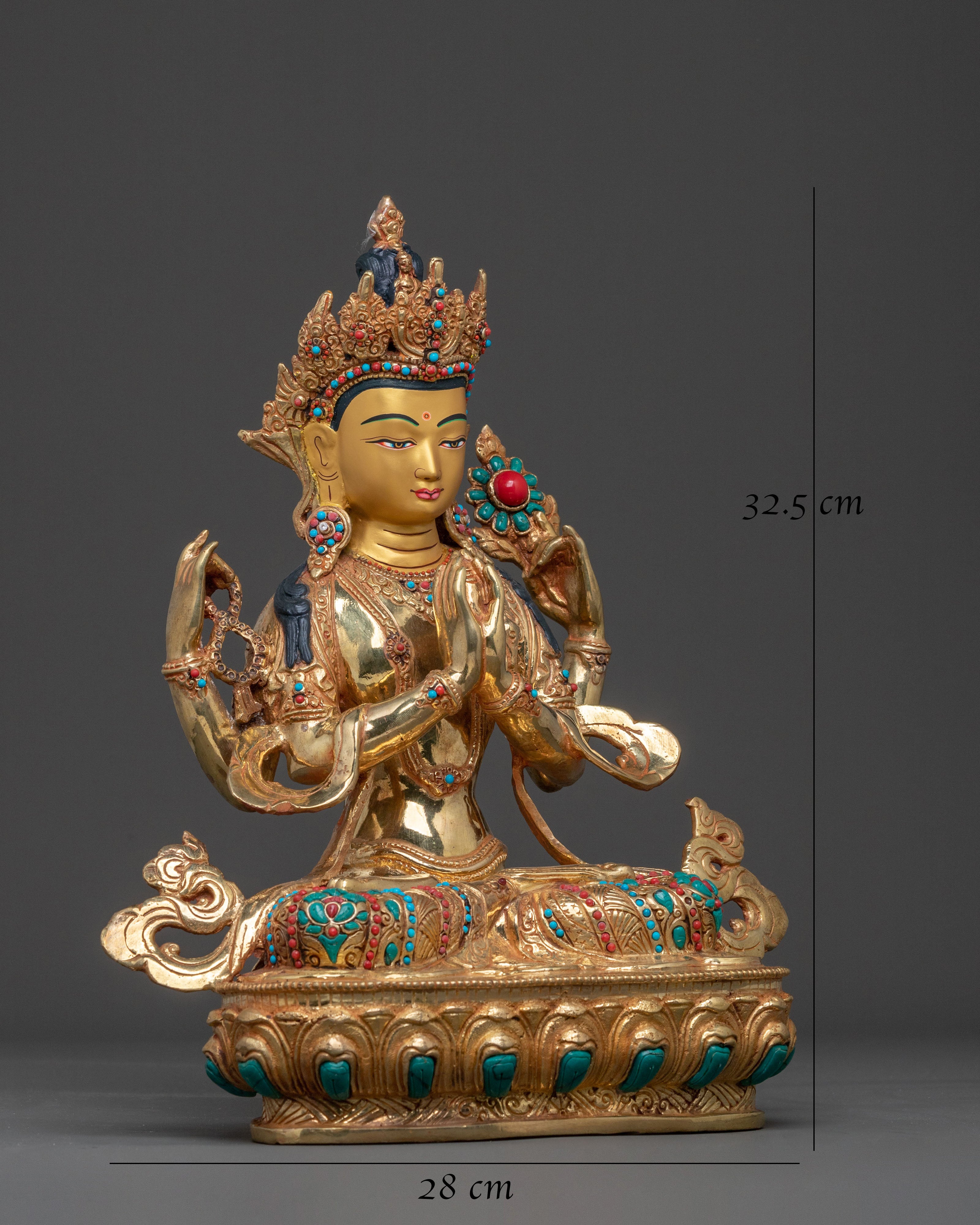 Chenrezig: 24k Gold Gilded Sculpture