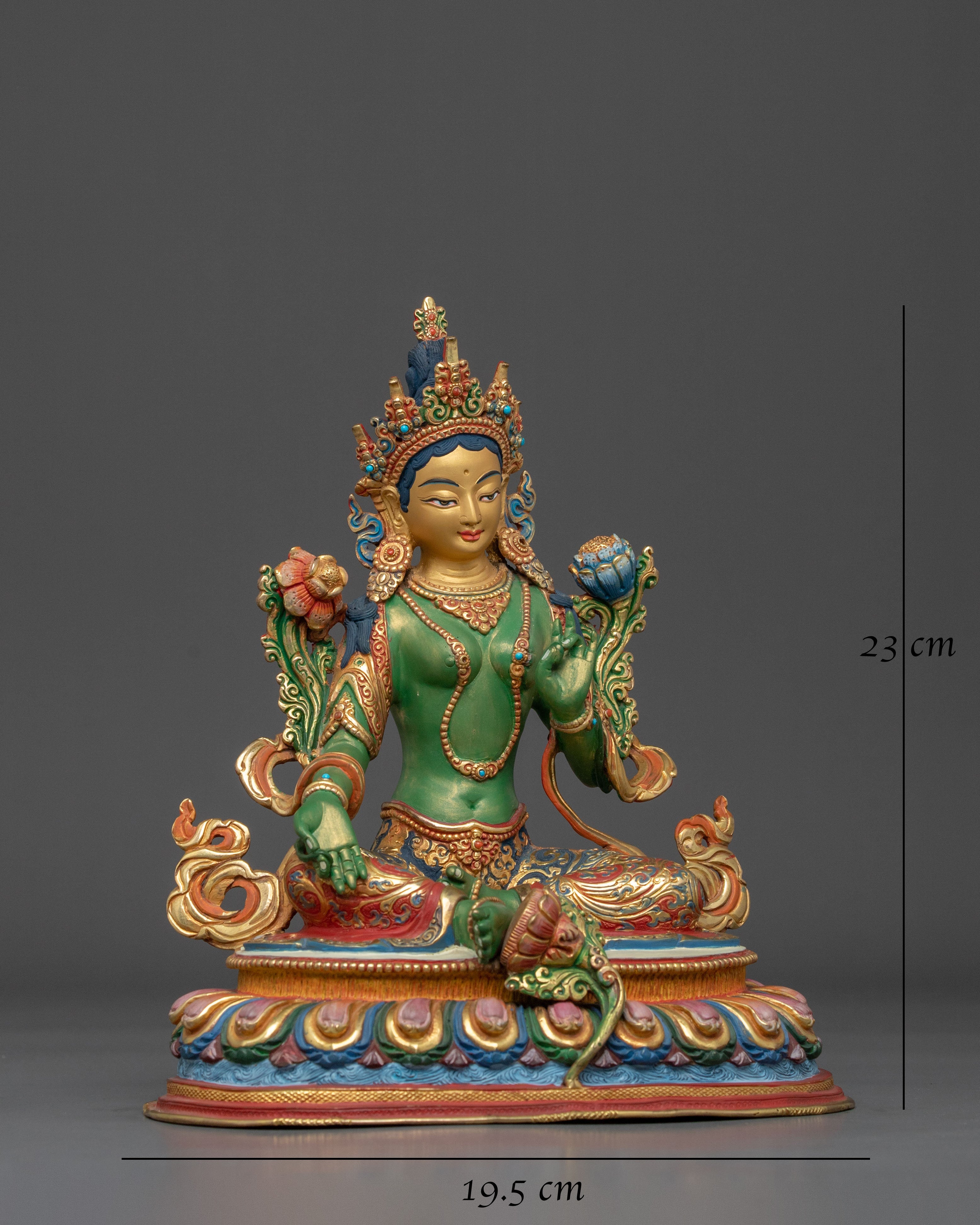 Green Tara Statue for Meditation | 24K Gold Gilded Statue
