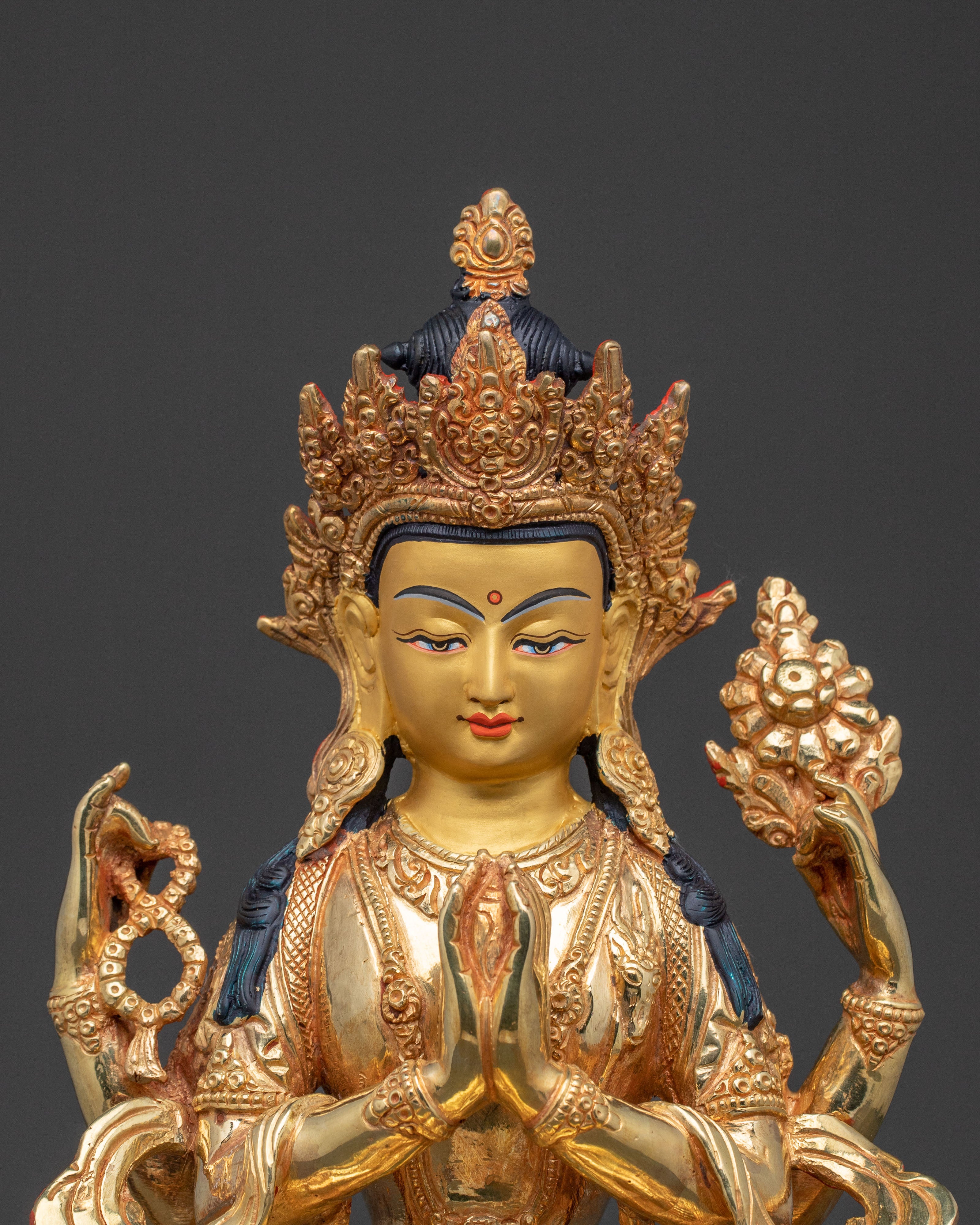 24k Gold Gilded Chenrezig Spiritual Statue – Divine Craftsmanship
