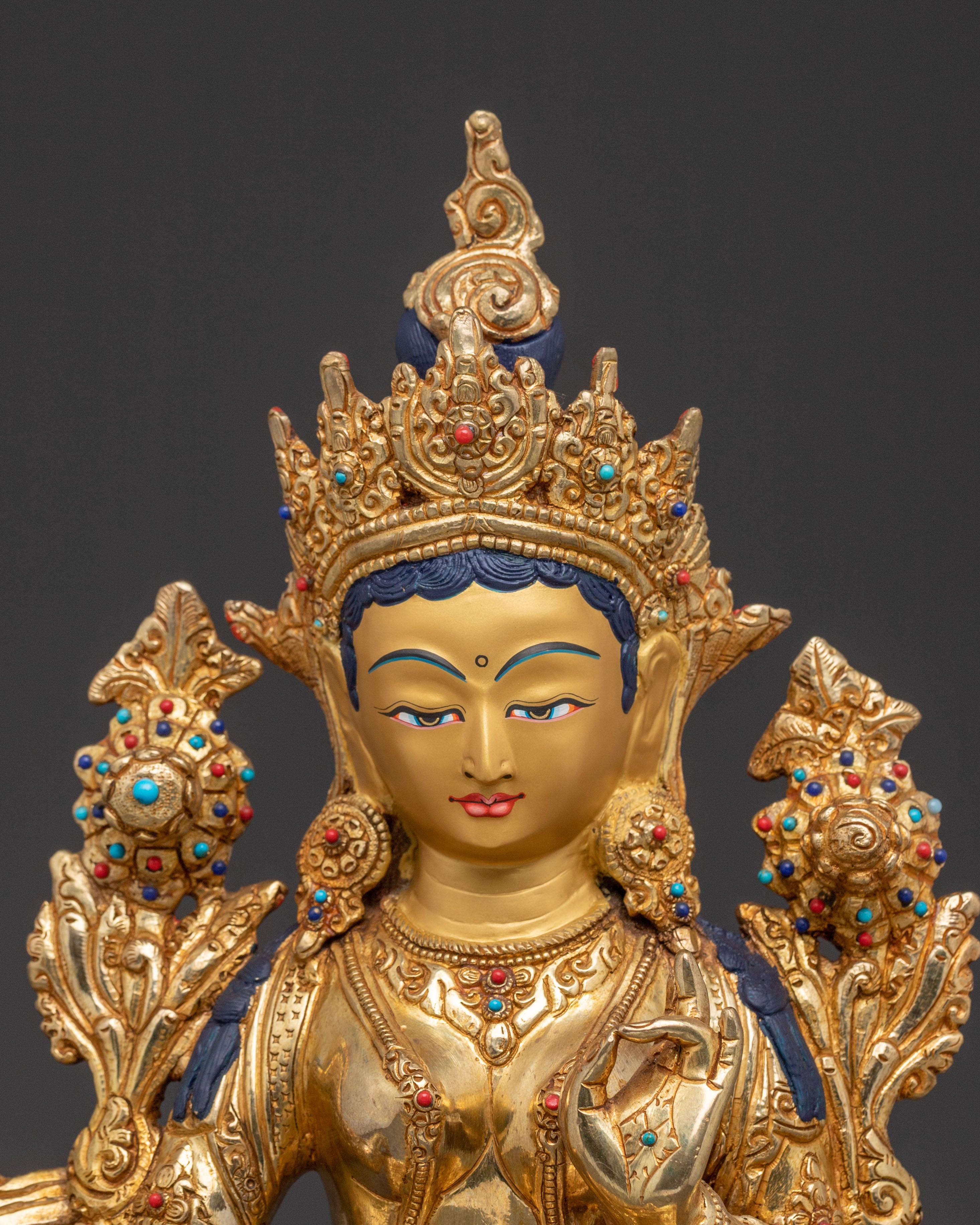 Guardian Green Tara Statue | 24K Gold Glided Alter Decor
