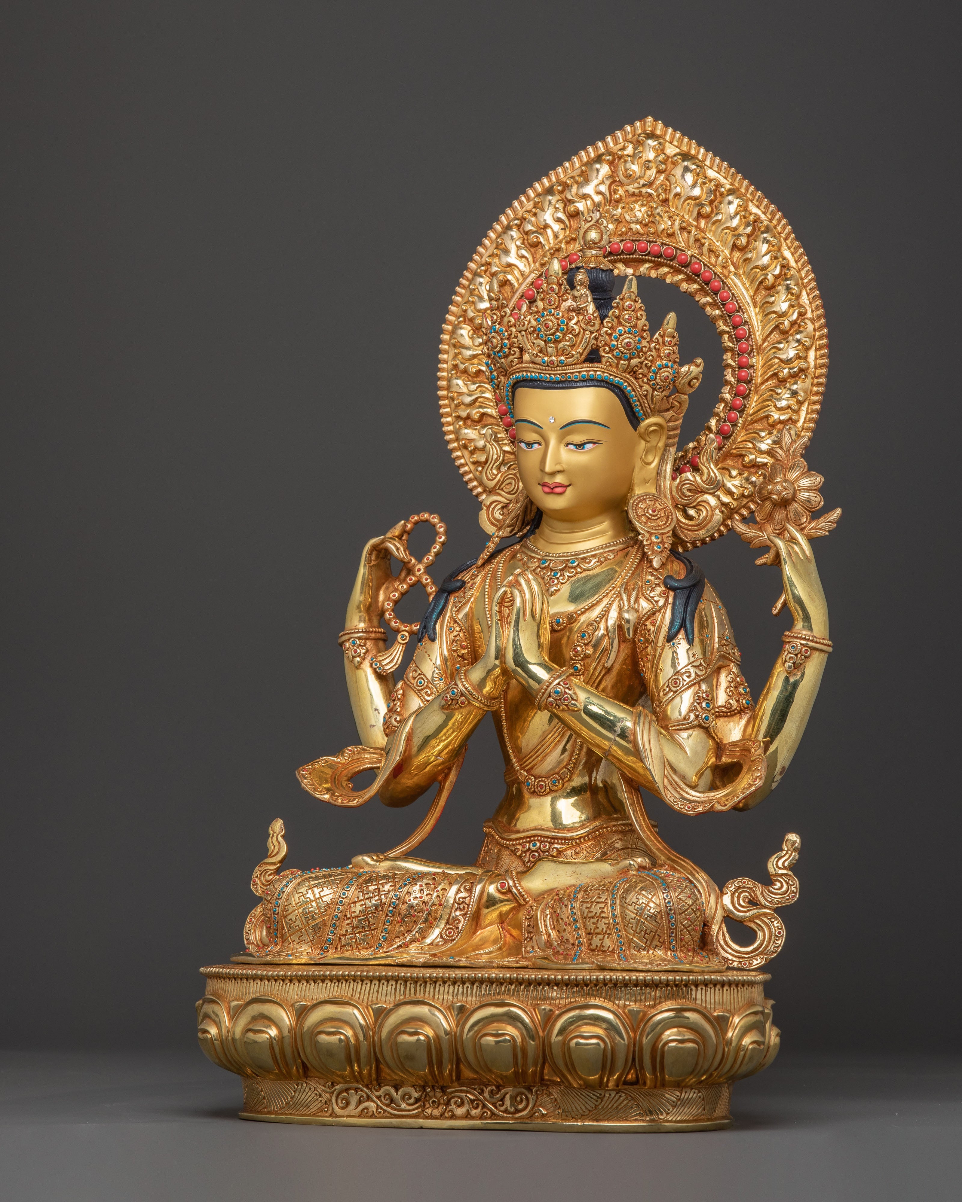 24k Gold Gilded Chenrezig Sacred Statue — Handcrafted Splendor