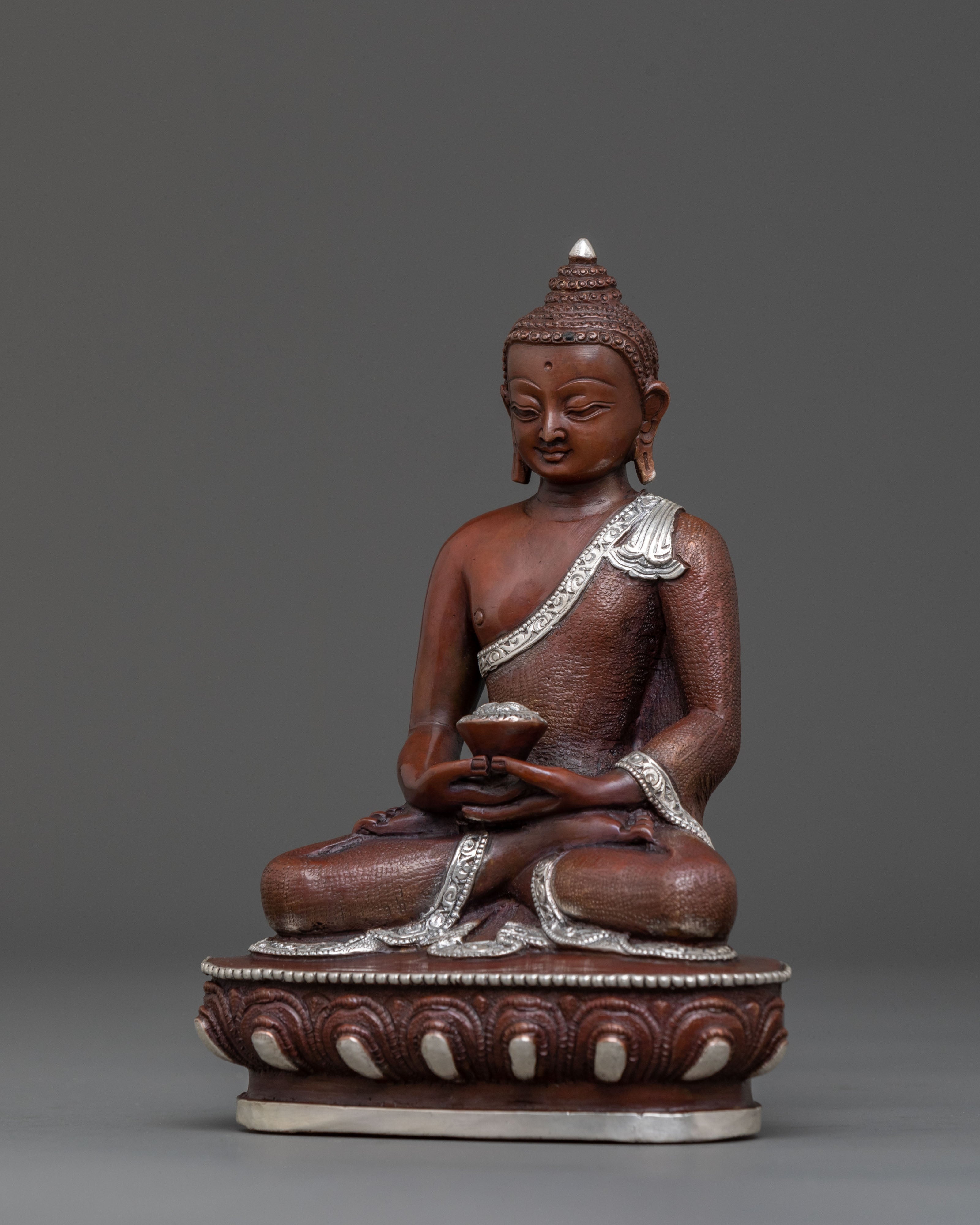 Buddhist Deity Amitabha Buddha Statue in Oxidized Silver