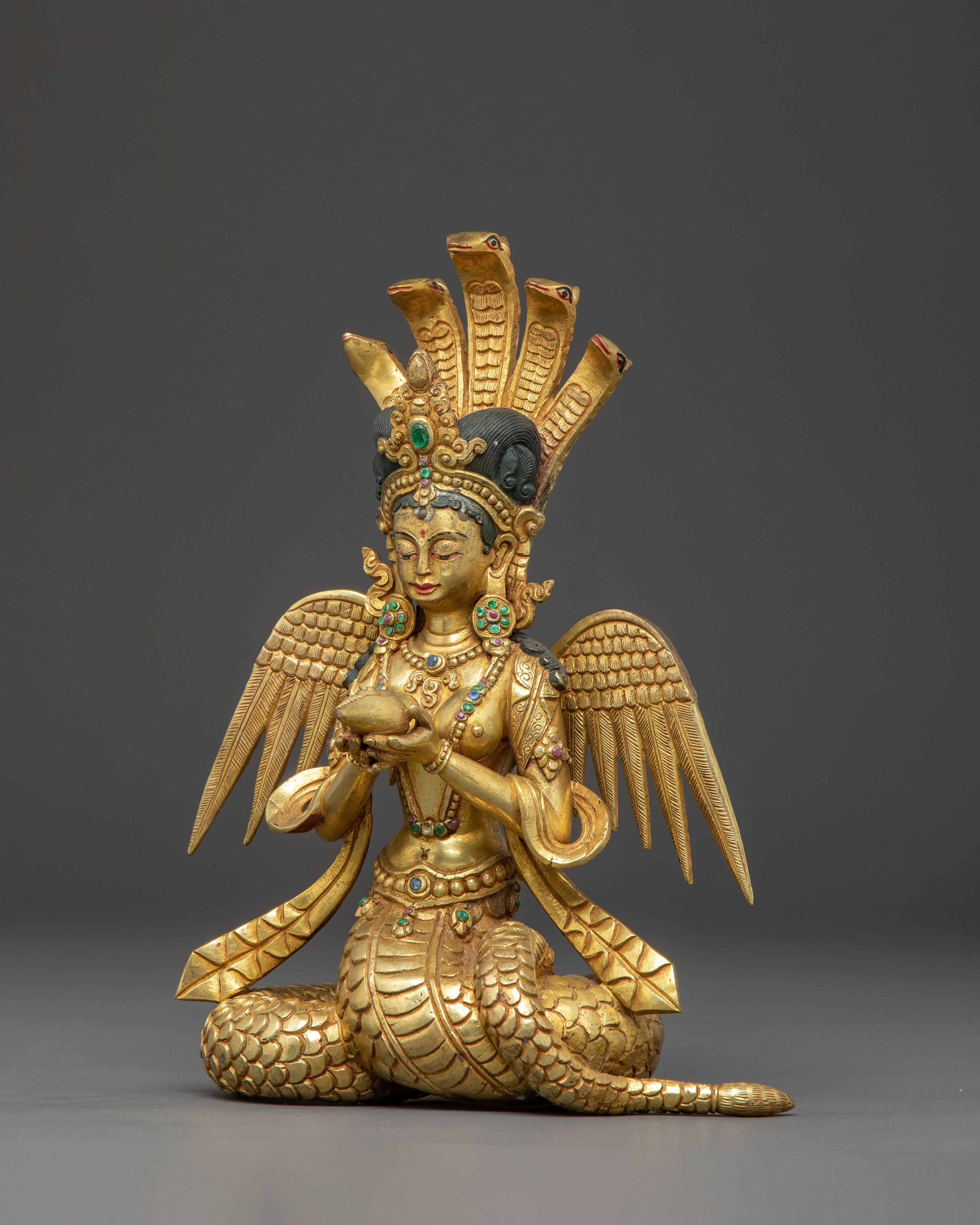 Handmade Nagkanya Copper Statue | Serpent Deity Sculpture