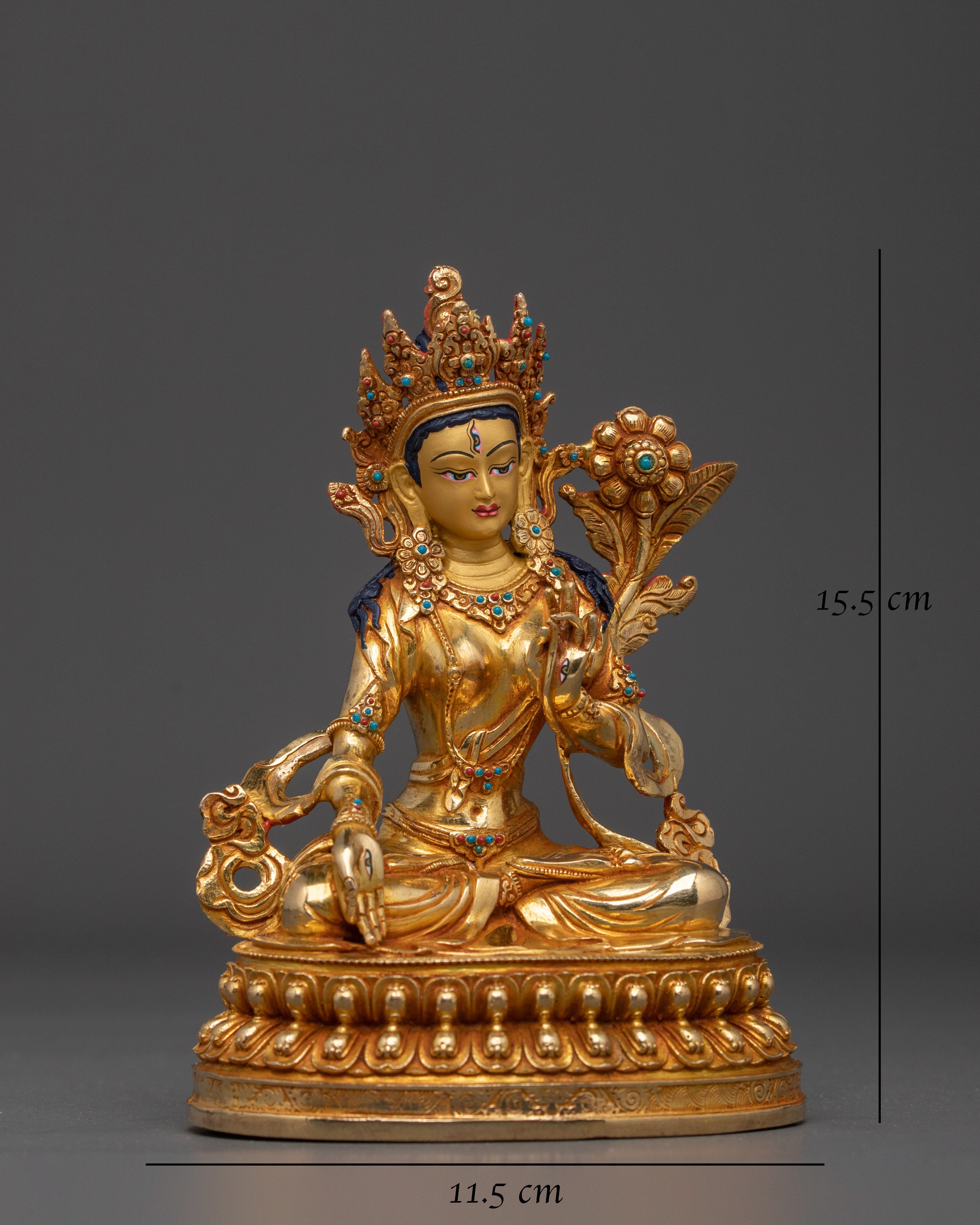 White Tara Sacred Longevity Icon: 24K Gold Gilded Copper Statue