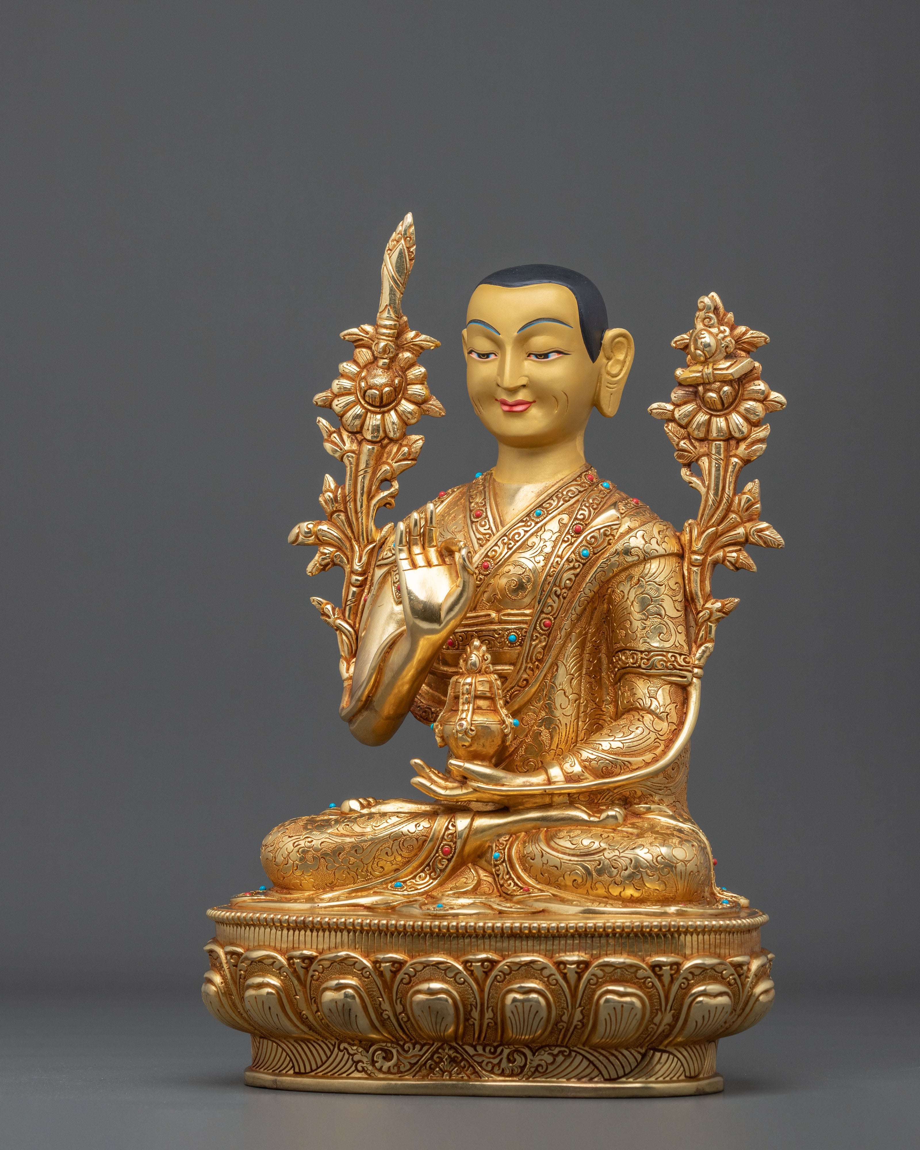 Tsongkhapa Spiritual Sculpture: Hand-Gilded Copper