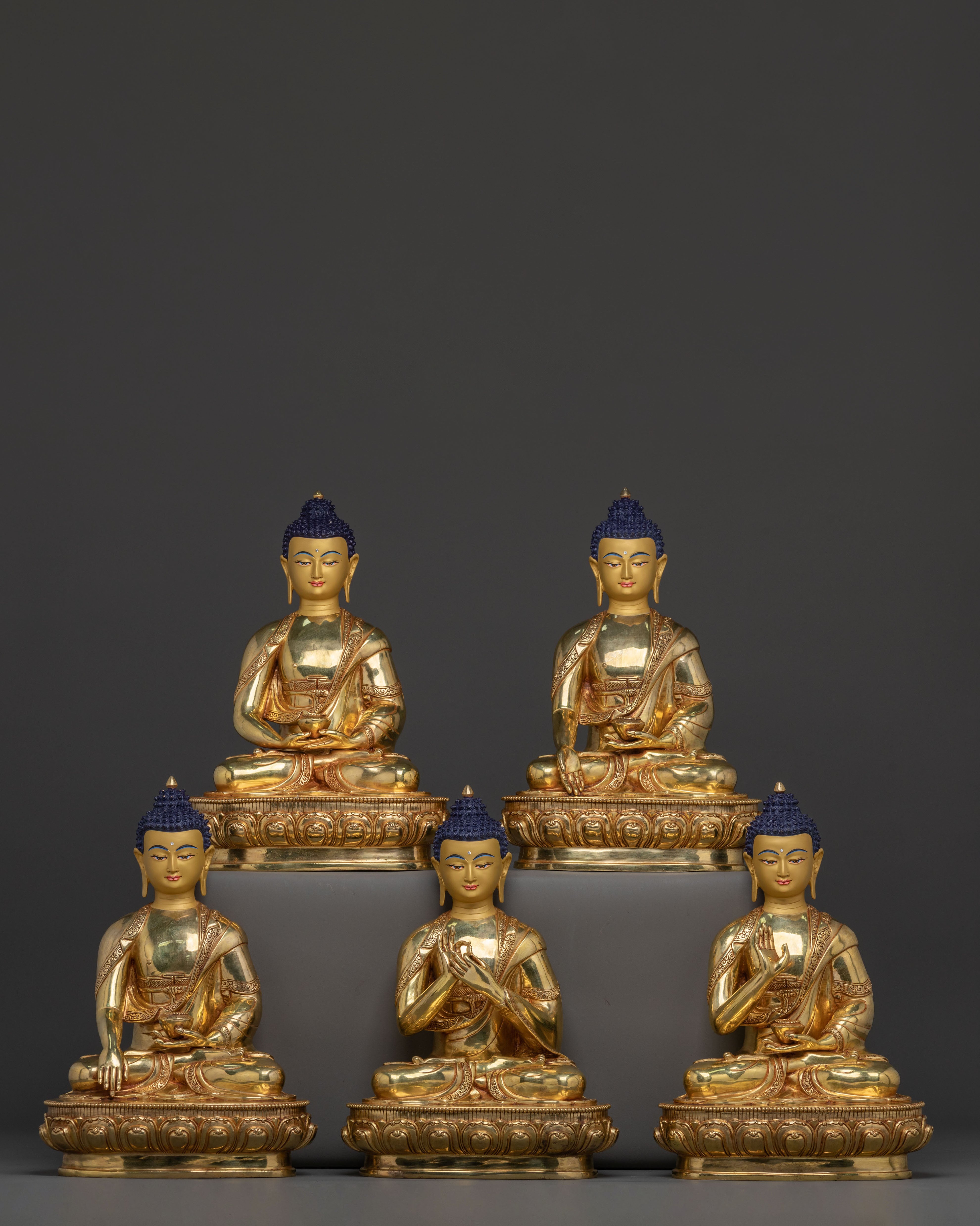 5 Dhyani Buddha Assembly | 24K Gold Gilded Copper Statue