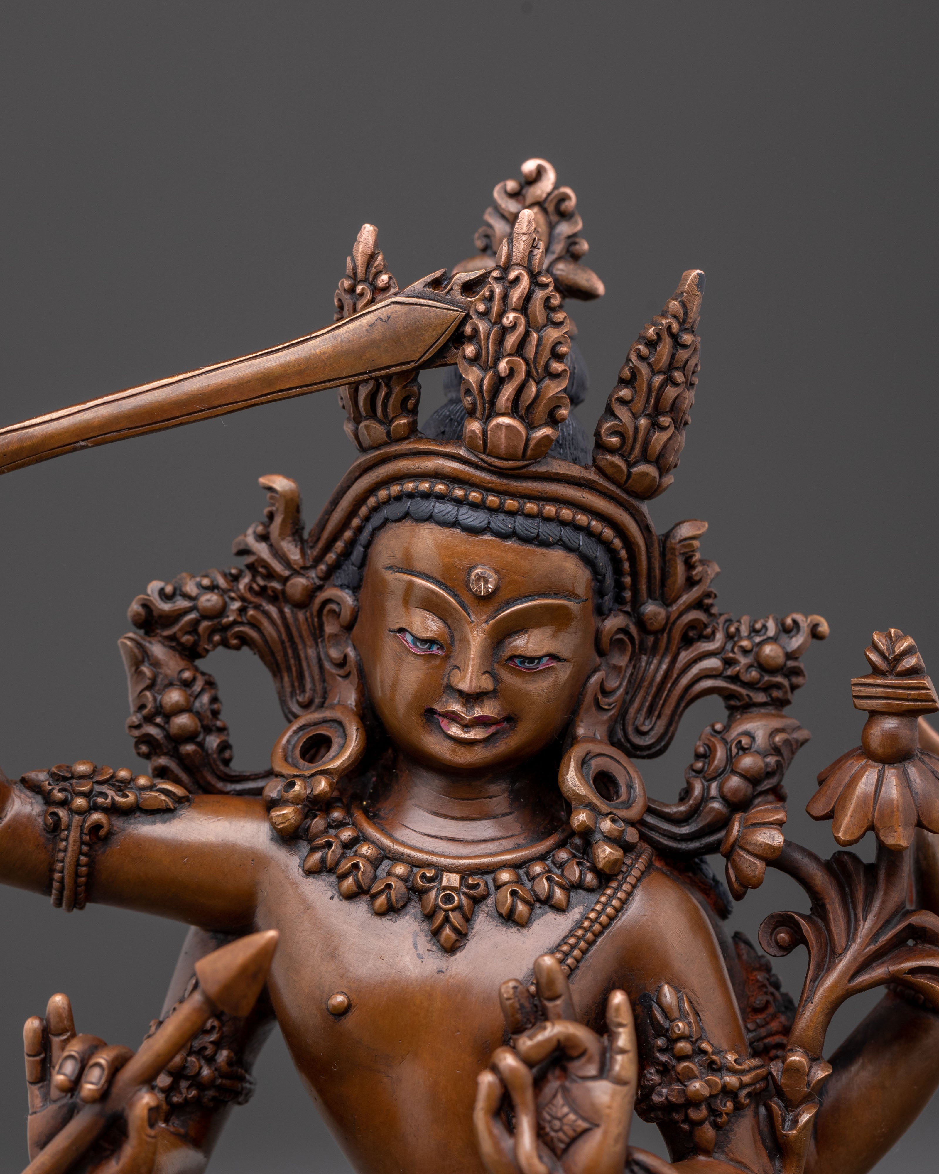Maha Manjushri Oxidized Copper Statue – Wisdom’s Radiance