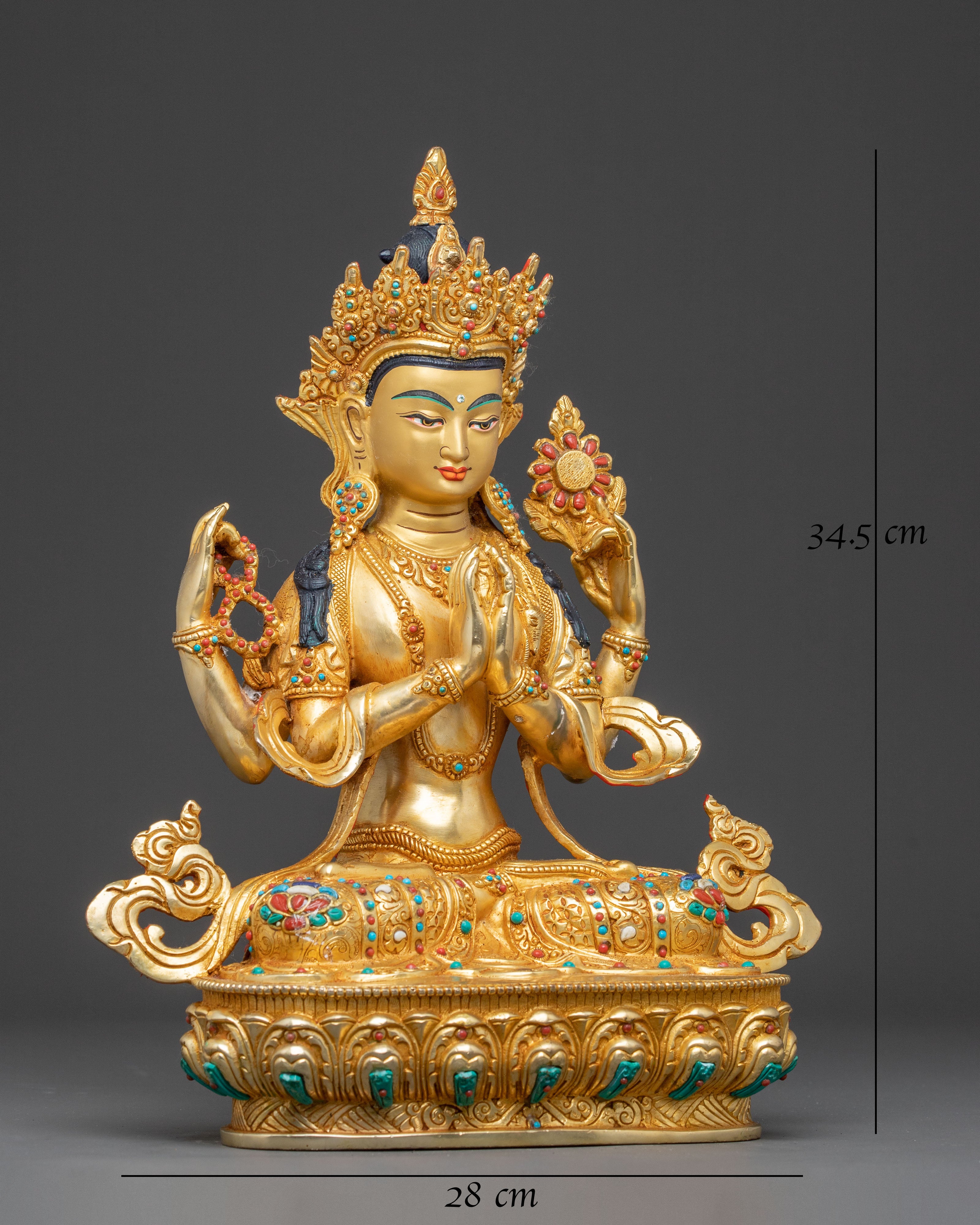 Handcrafted Sacred Chenrezig Bodhisattva Copper Statue