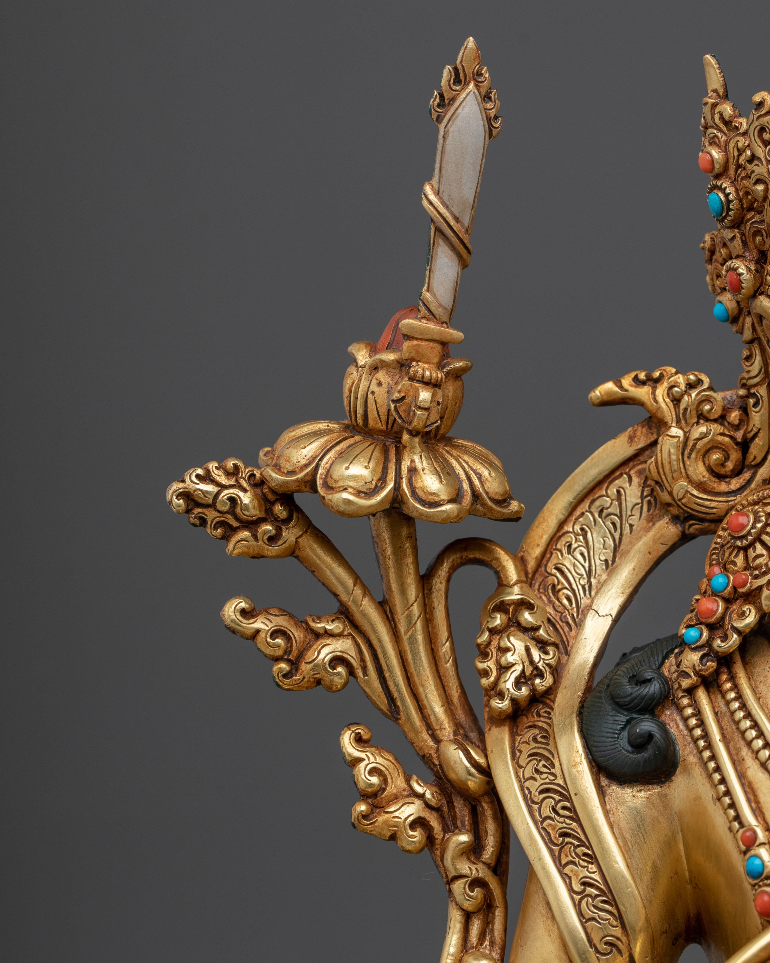 Tikshna Manjushri Meditation Statue | 24K Gold Gilded Copper Sculpture