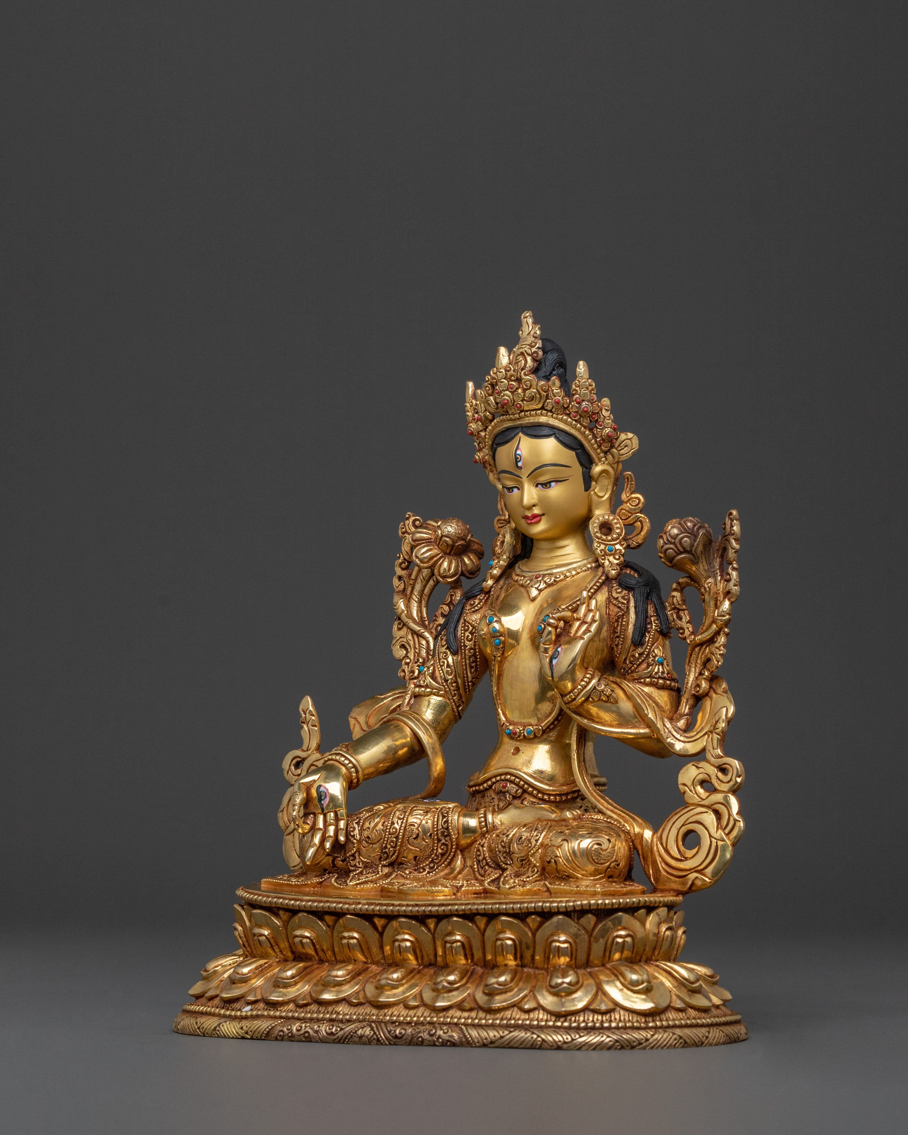 White Tara Figure: 24K Gold Gilded for Spiritual Decor