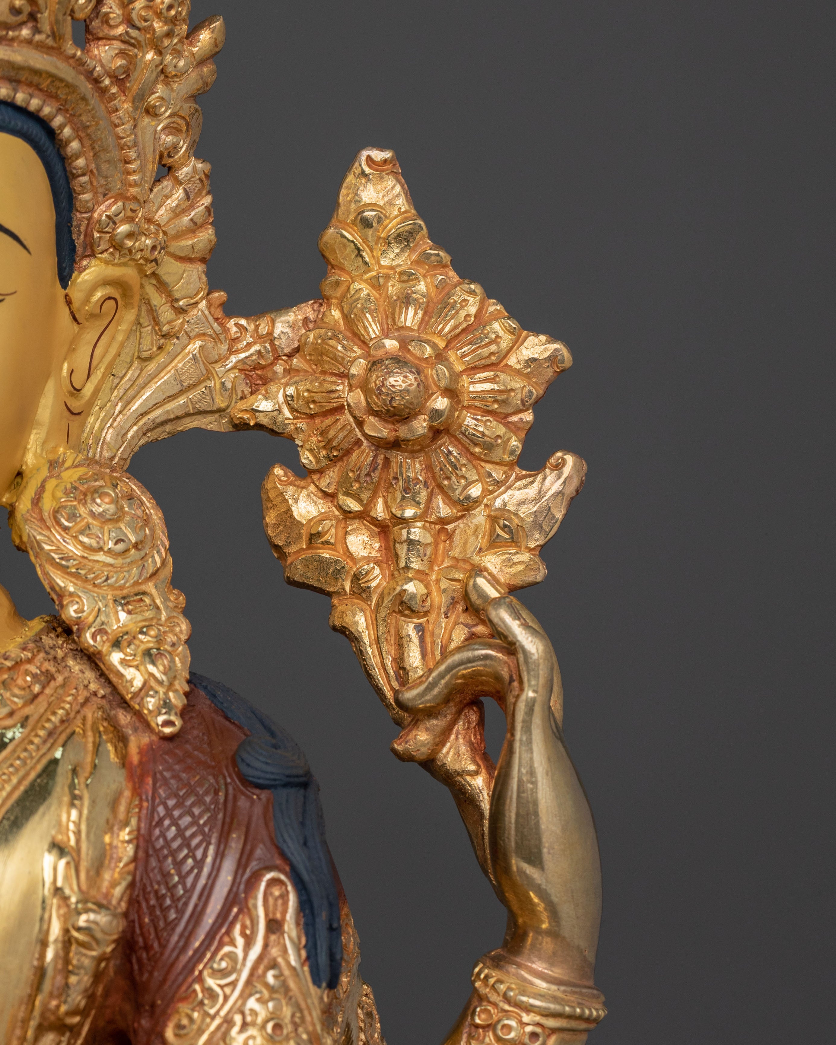 Chenrezig Fire Gold Gilded Sculpture | Altar Home Decor