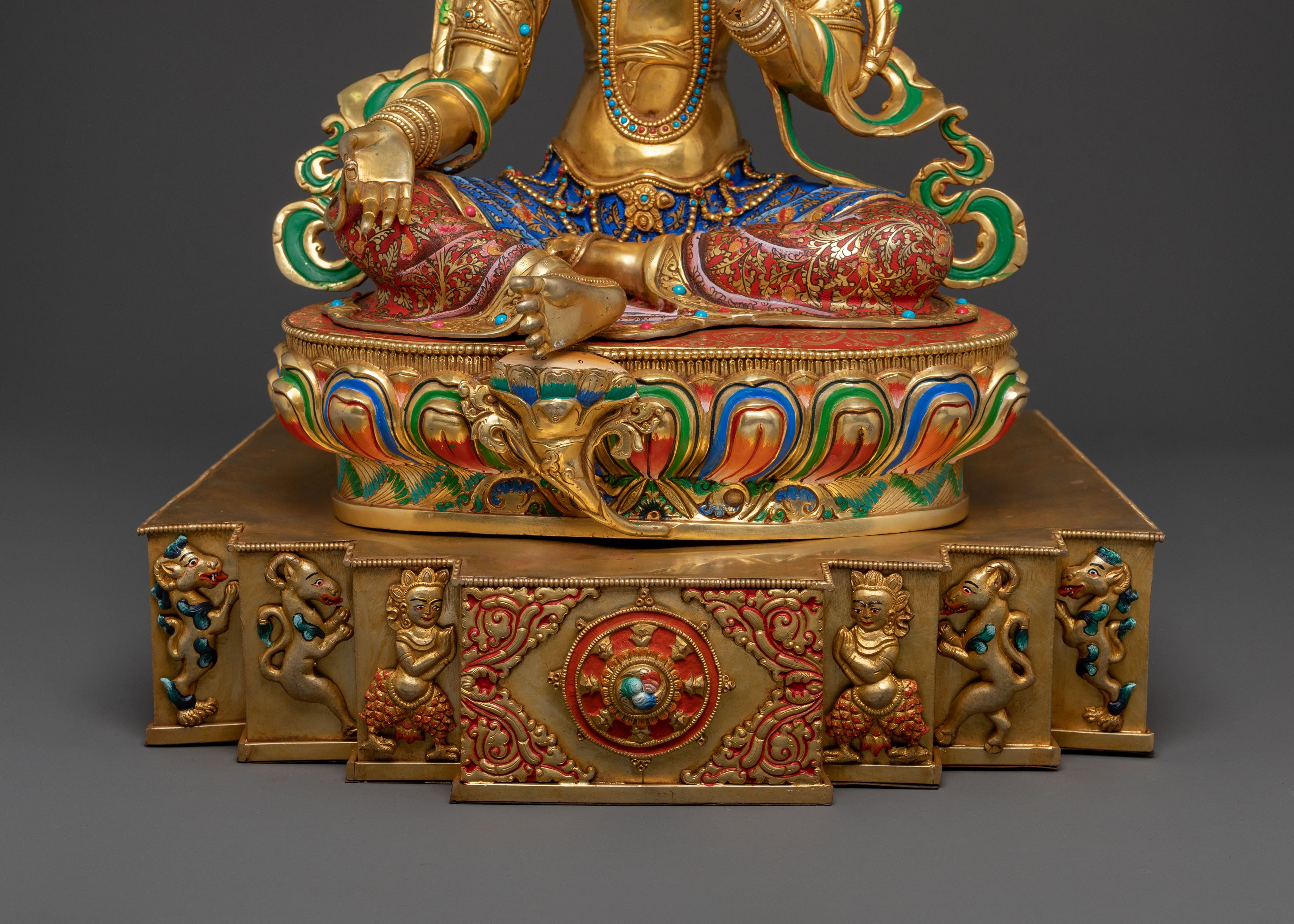 Green Tara Sculpture on Throne | Goddess of Compassion