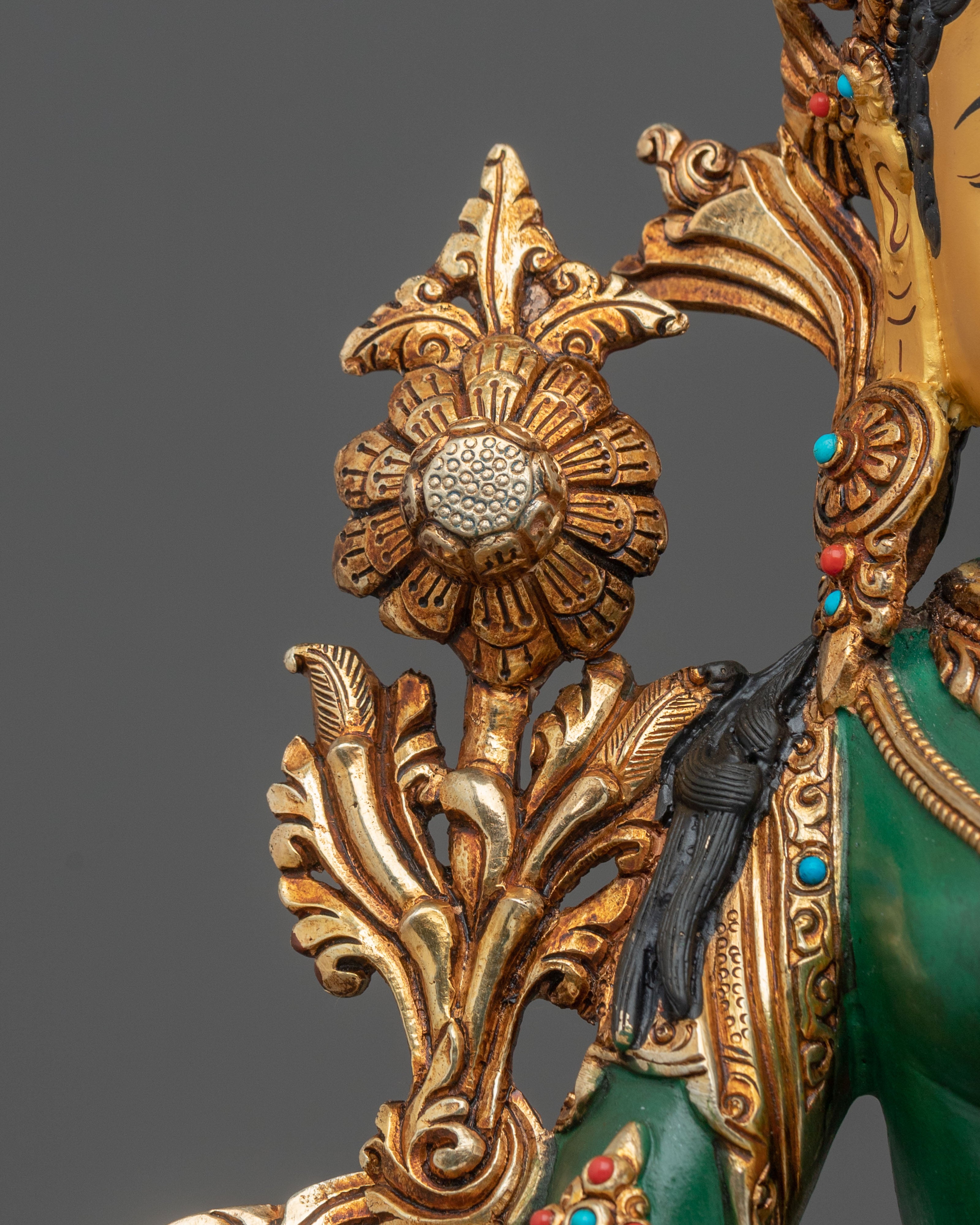 Green Tara Statue | Divine Compassionate Figurine in 24K Gold