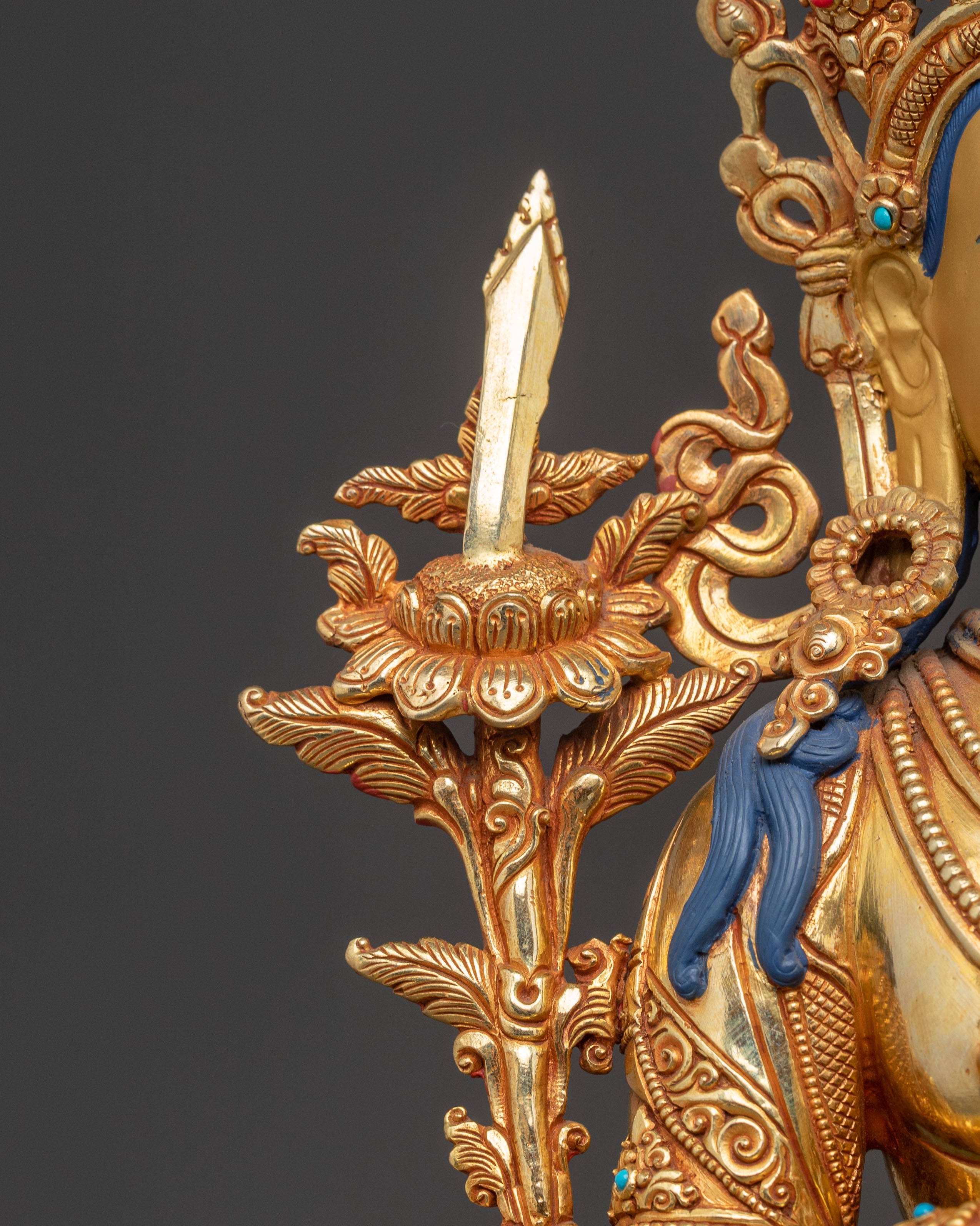 Bodhisattva Tikshna Manjushri Golden Statue | Traditional Himalayan Sculpture