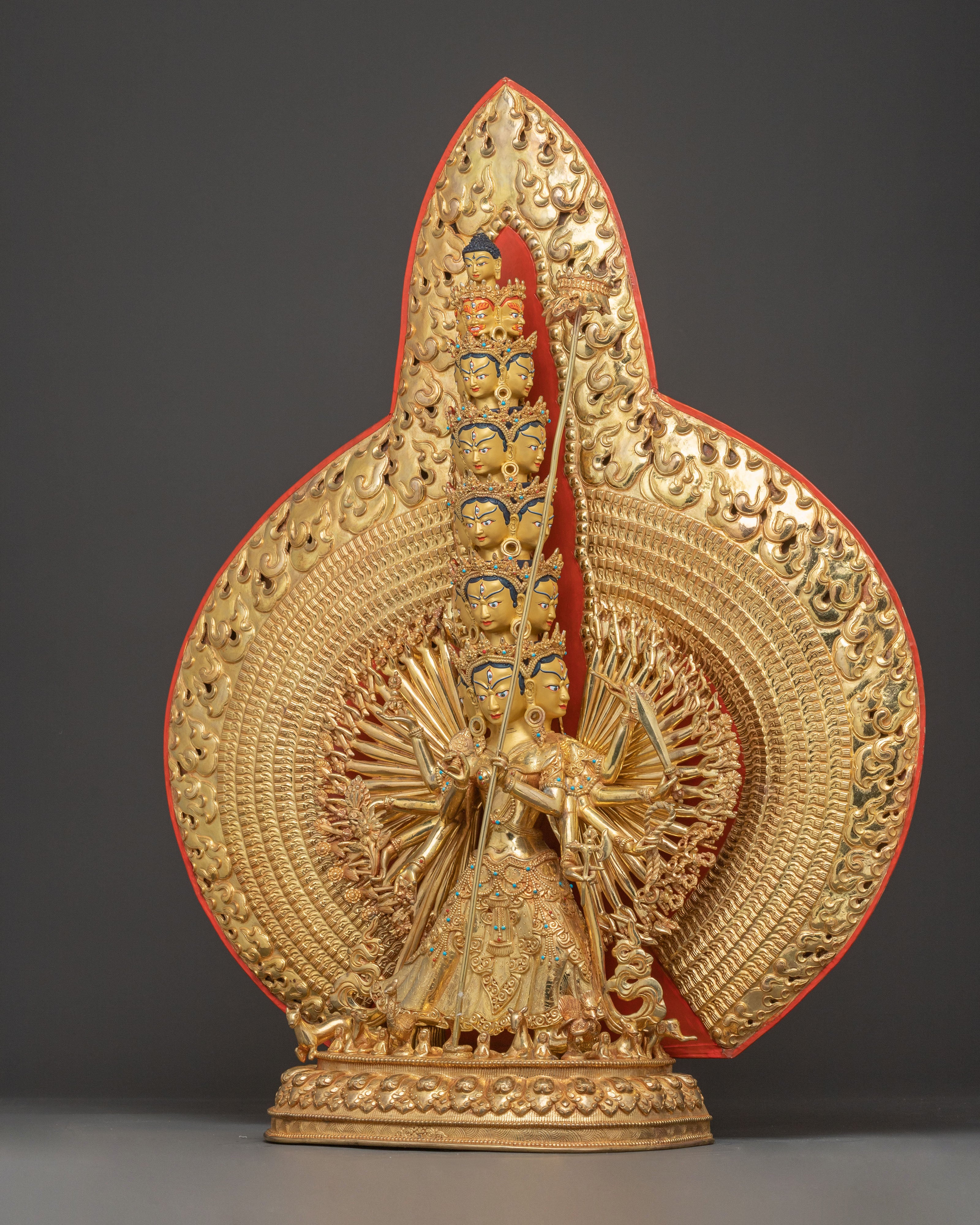 Handmade 24k Gold Glided 1000 Armed Dukar Statue