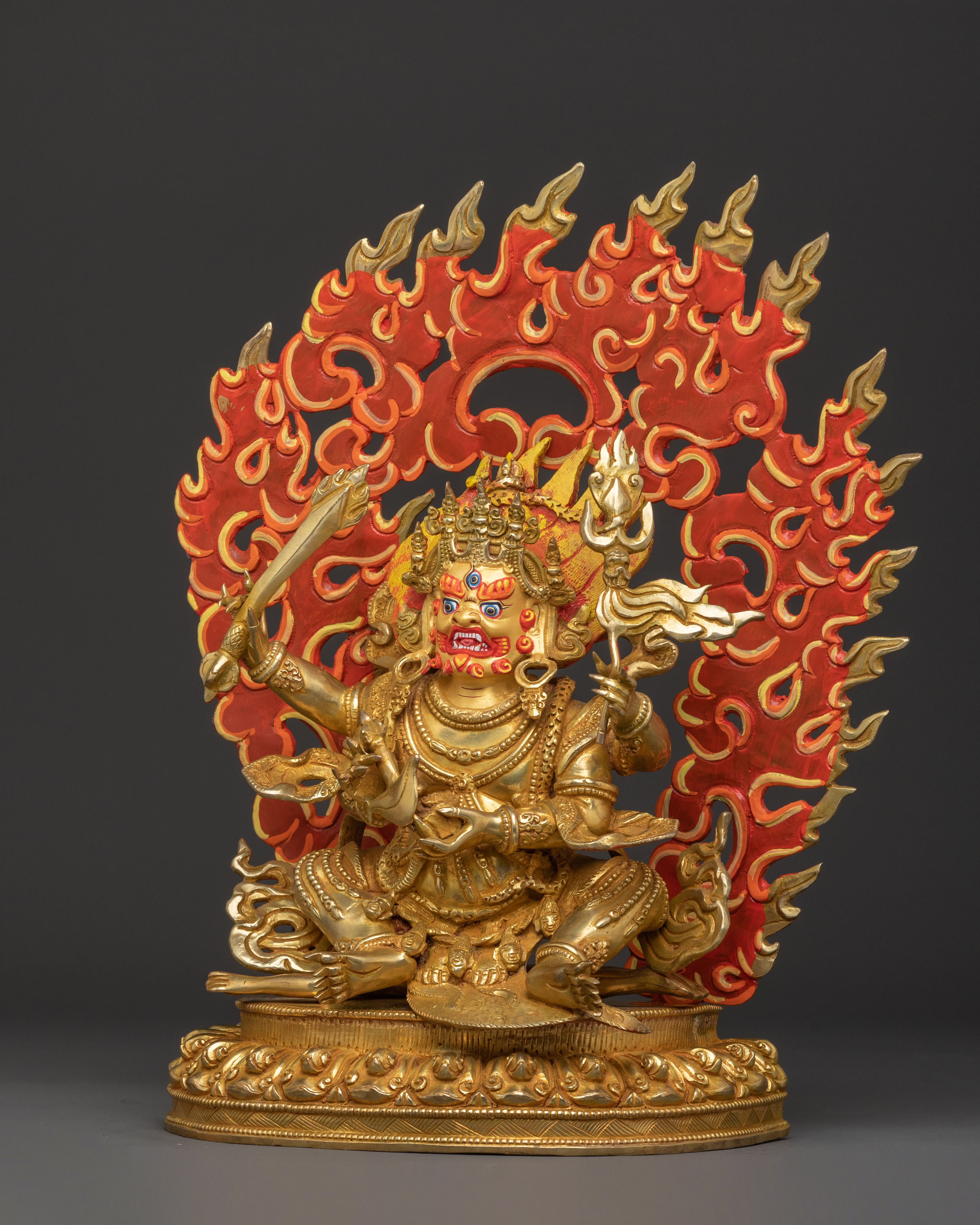 Four Armed Mahakala | Hand-Gilded Copper Statue