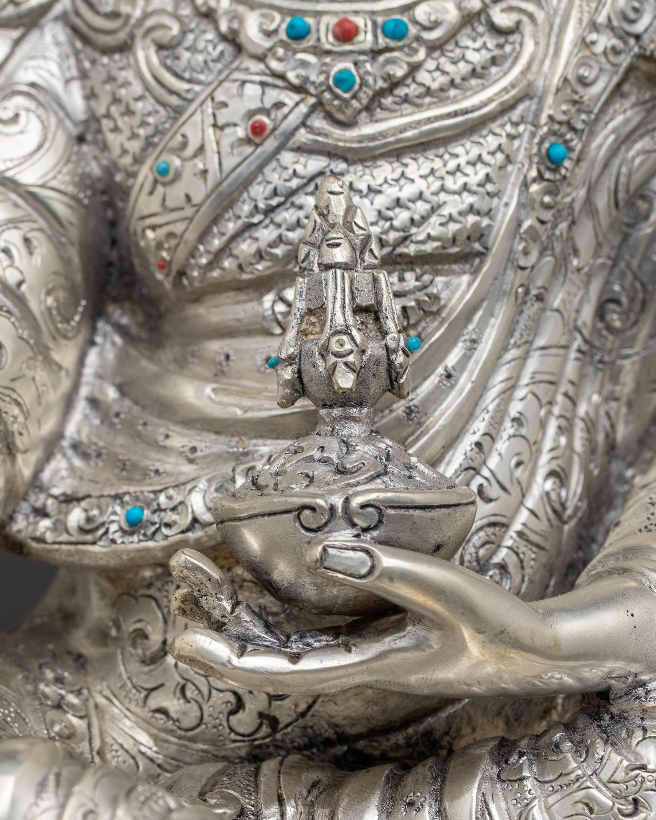 Silver Electroplated Guru Rinpoche Statue | Tantric Master
