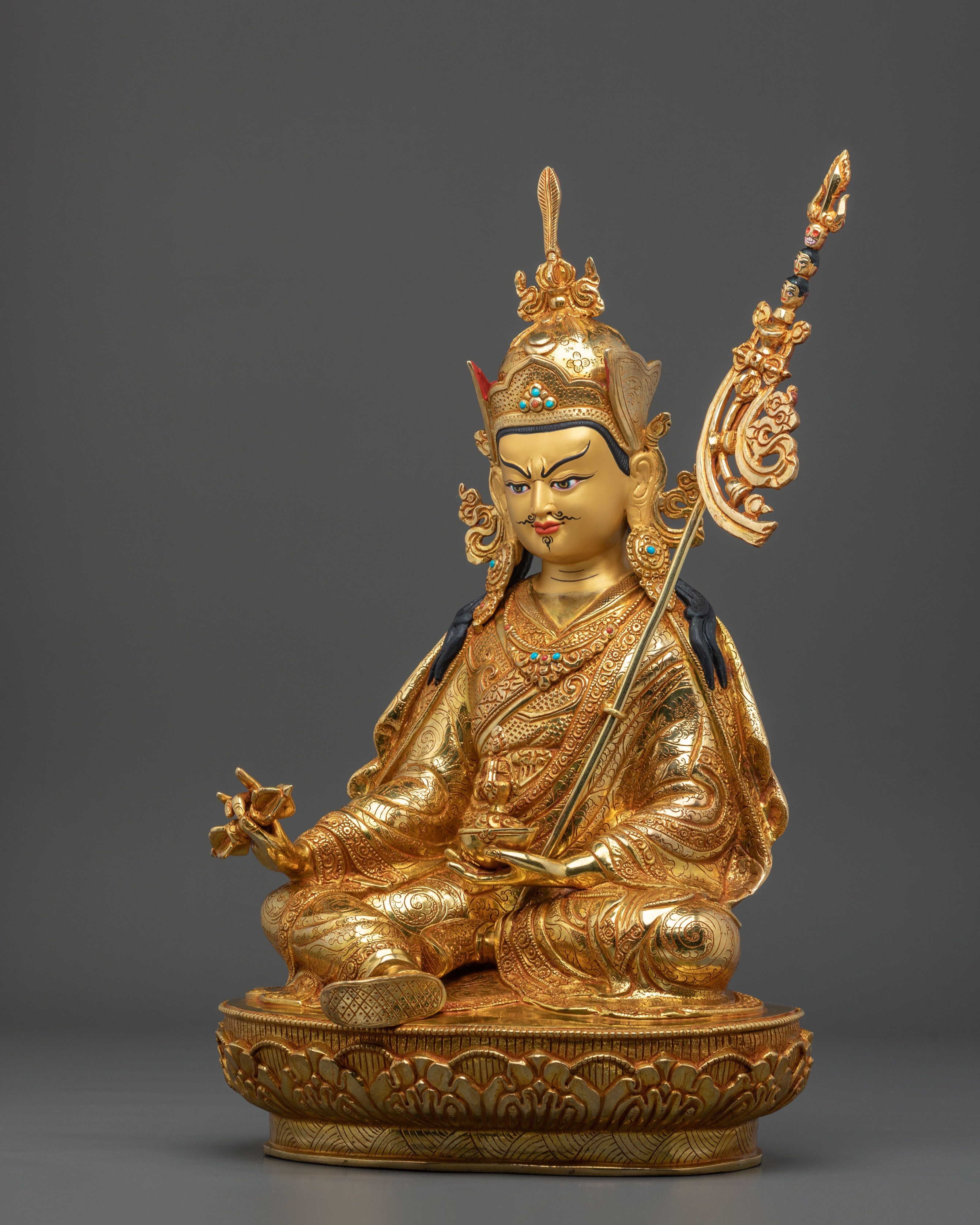 Handmade Guru Rinpoche Sacred Figurine | 24K Gold Gilded