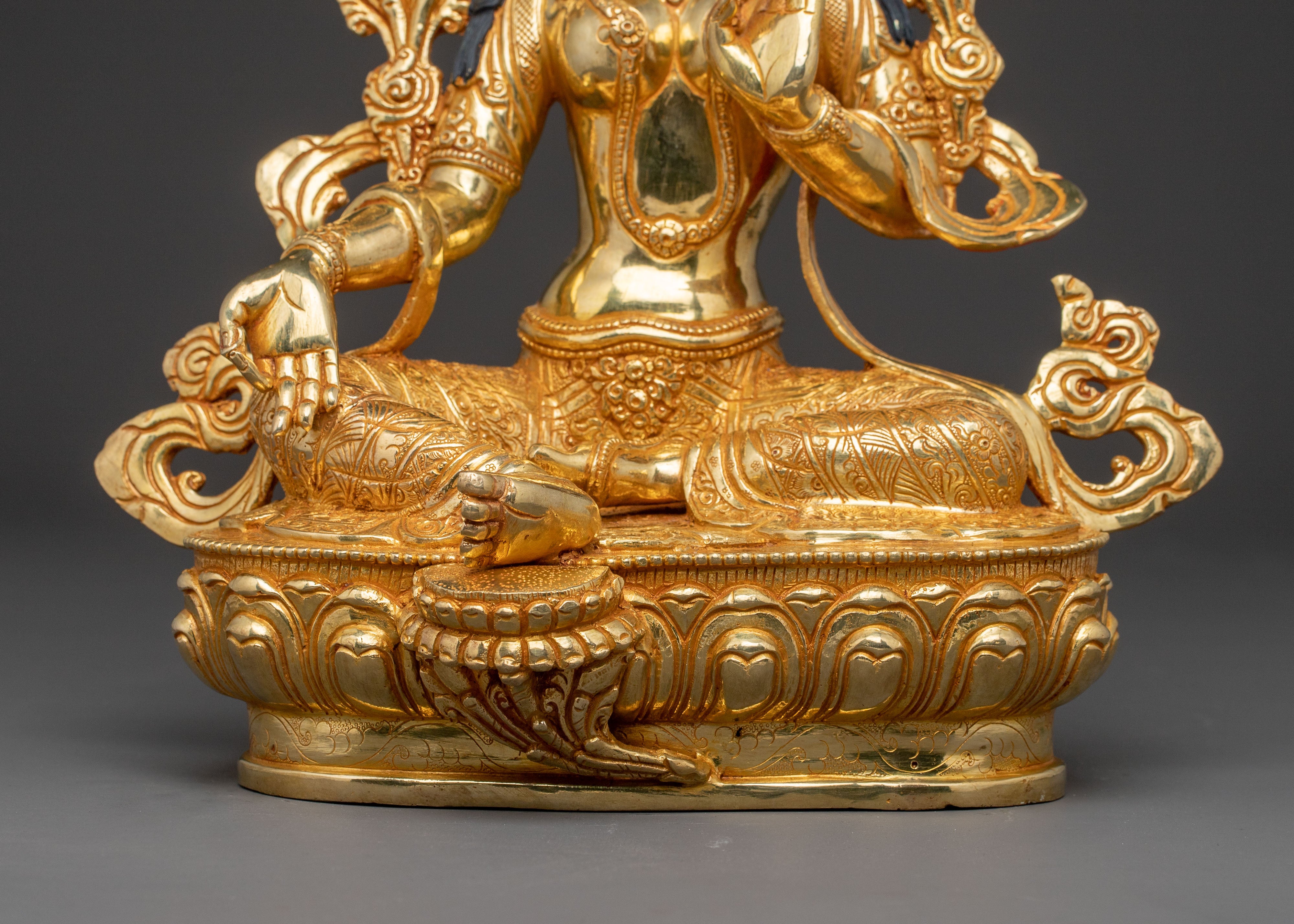 Green Tara Statue with 24K Gold Gilding