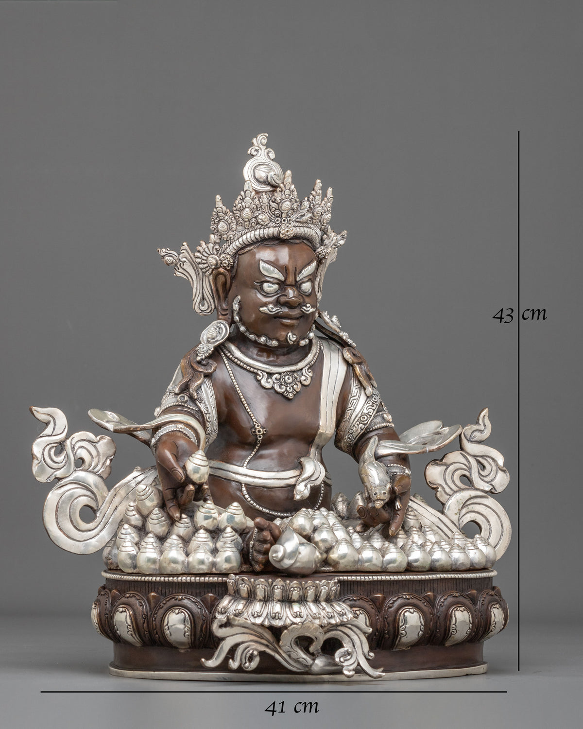 Dzambhala Oxidized Copper Statue with Silver Plating | Home Decor
