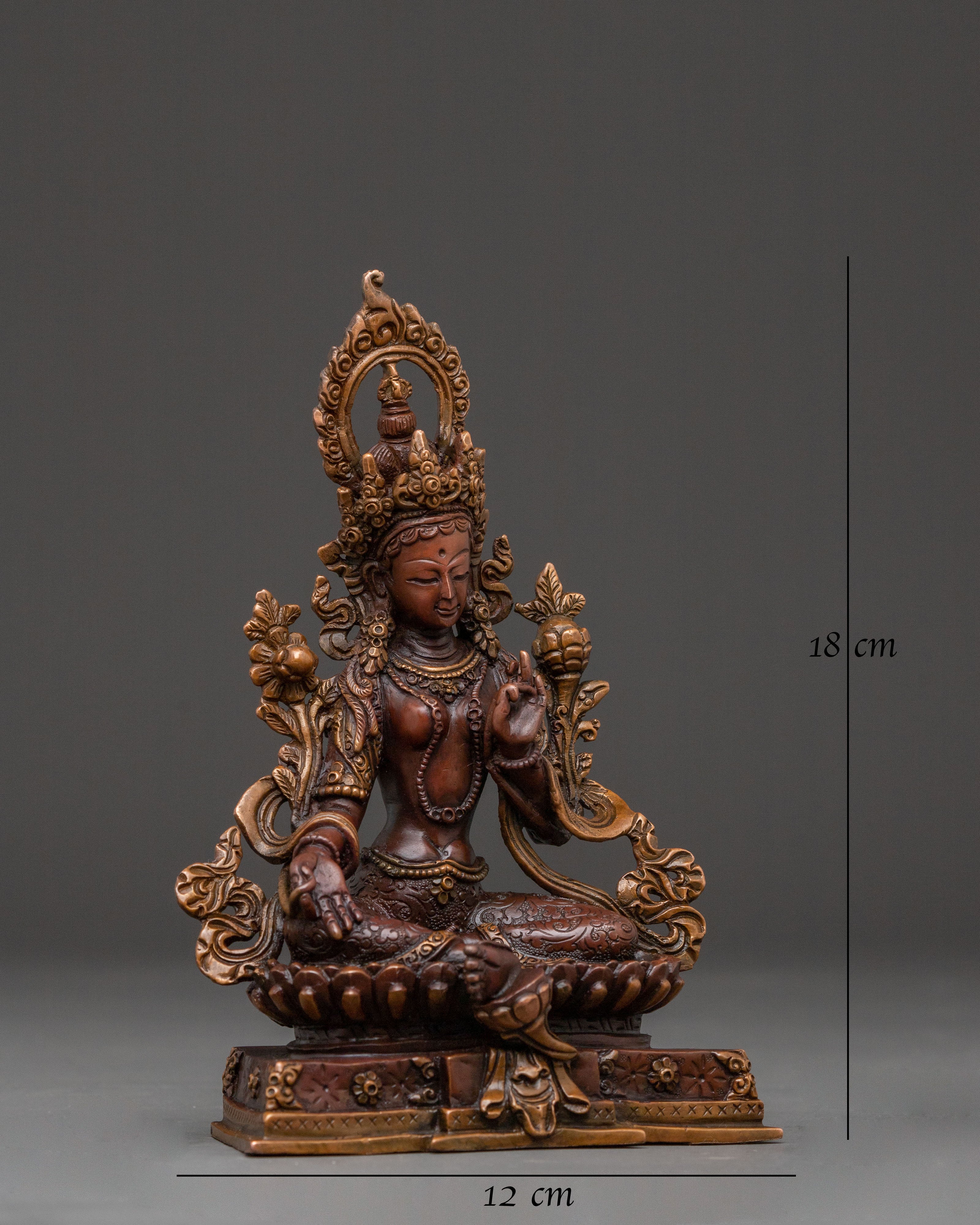 Green Tara Healing Protection Statue - Oxidized Copper Sculpture