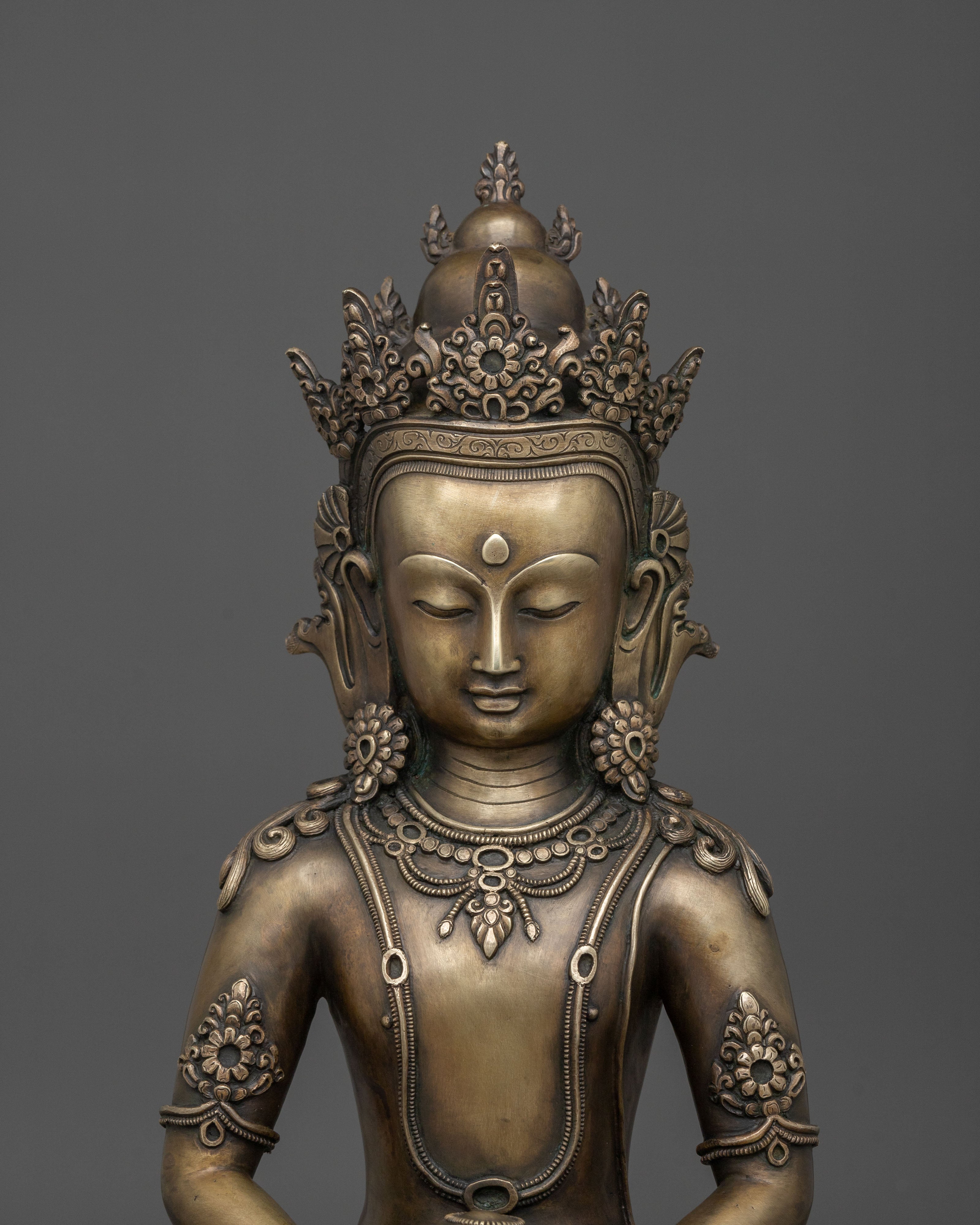 Crown Amitabha Buddha Sacred Sculpture in Bronze