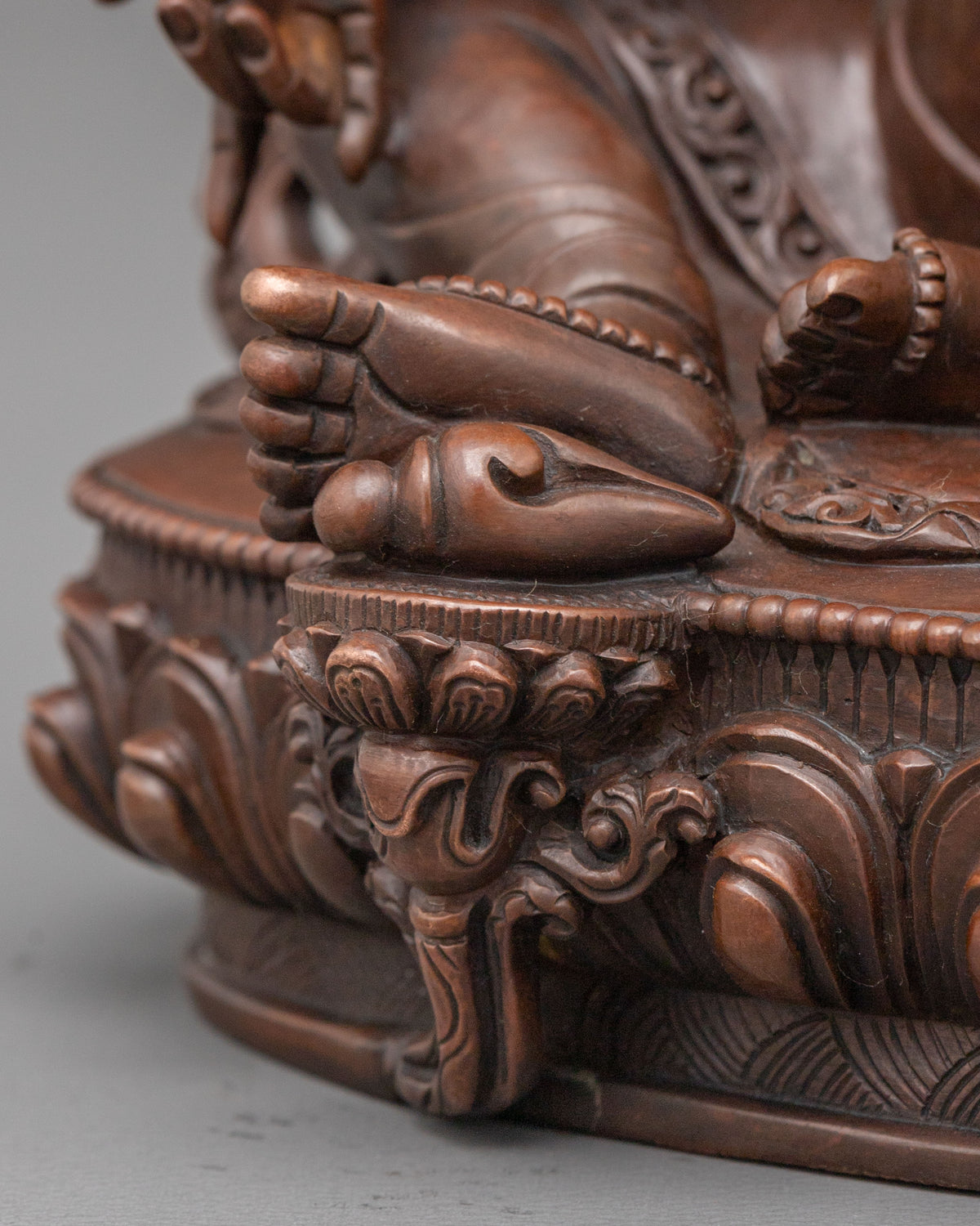 Dzambhala Oxidized Copper Sculpture | Gemstone Adorned