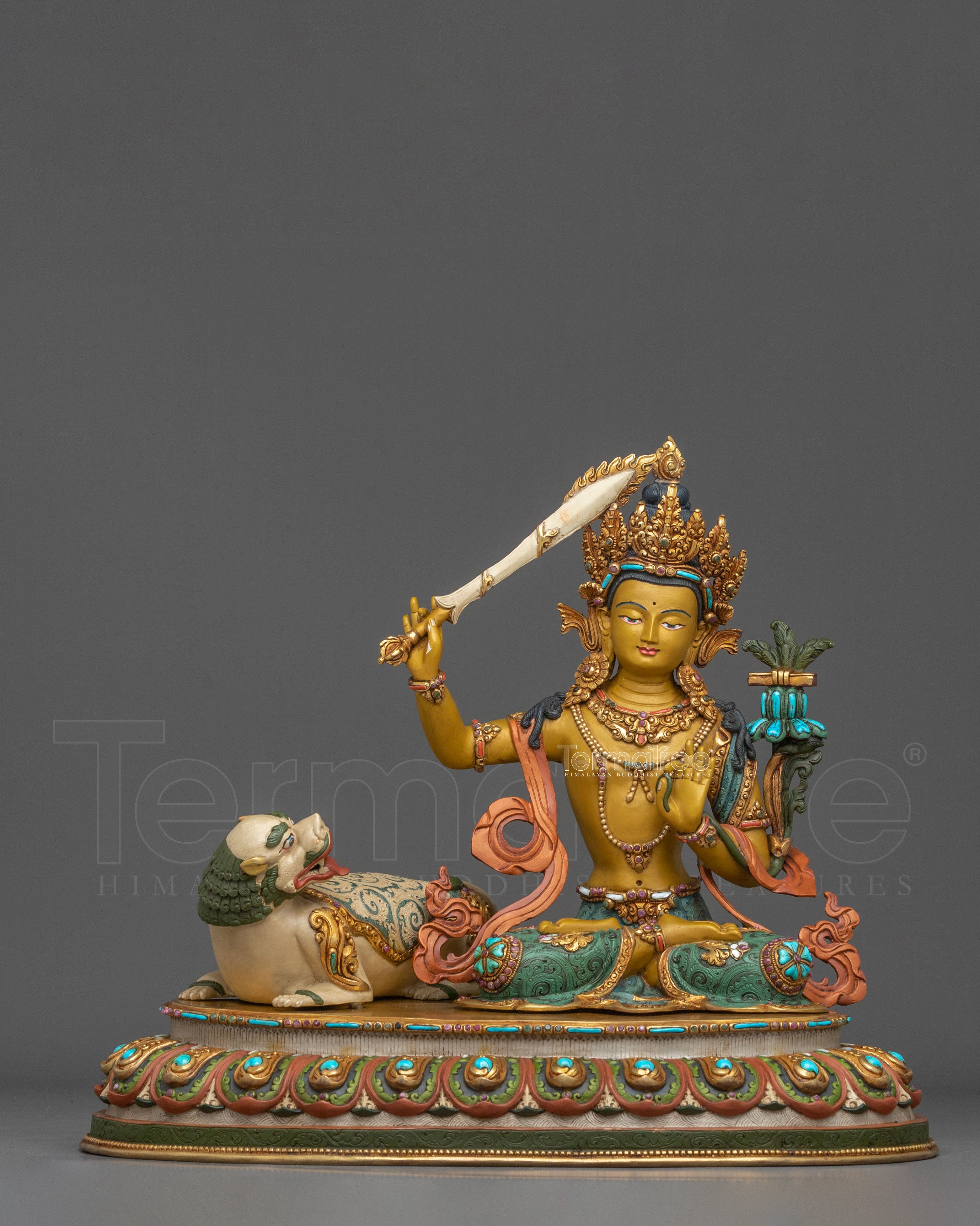 Simhanada Manjushri Buddhist Statue: Lion’s Roar of Wisdom
