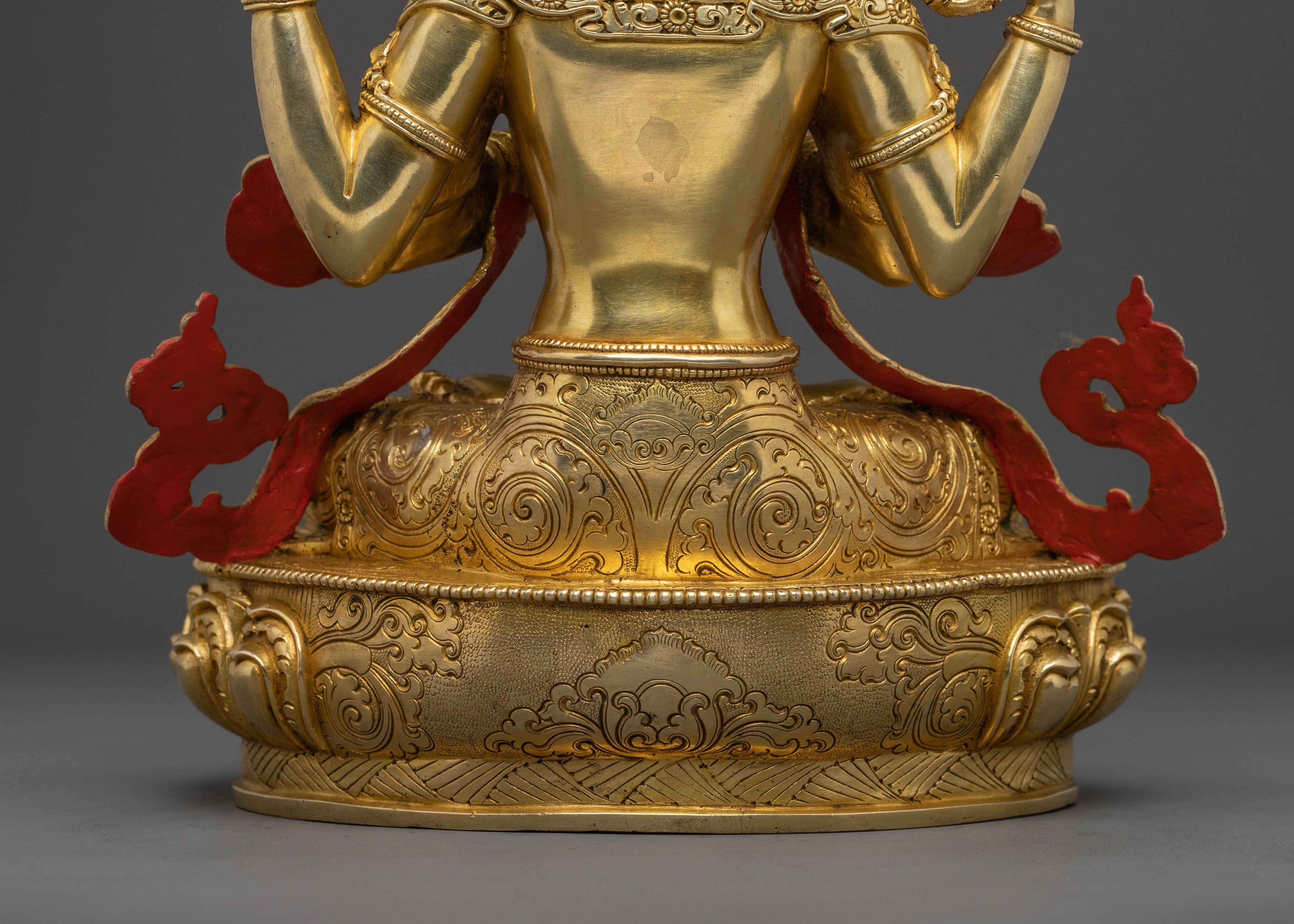 Handcrafted Chenrezig Traditional Statue: 24K Gold Gilded