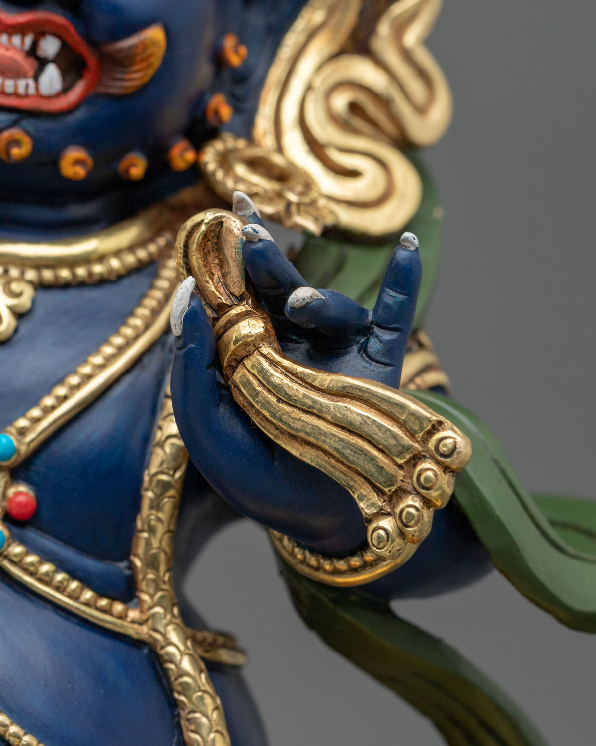 Copper Vajrapani Statue with Gold and Acrylic Painting | Buddhist Guardian