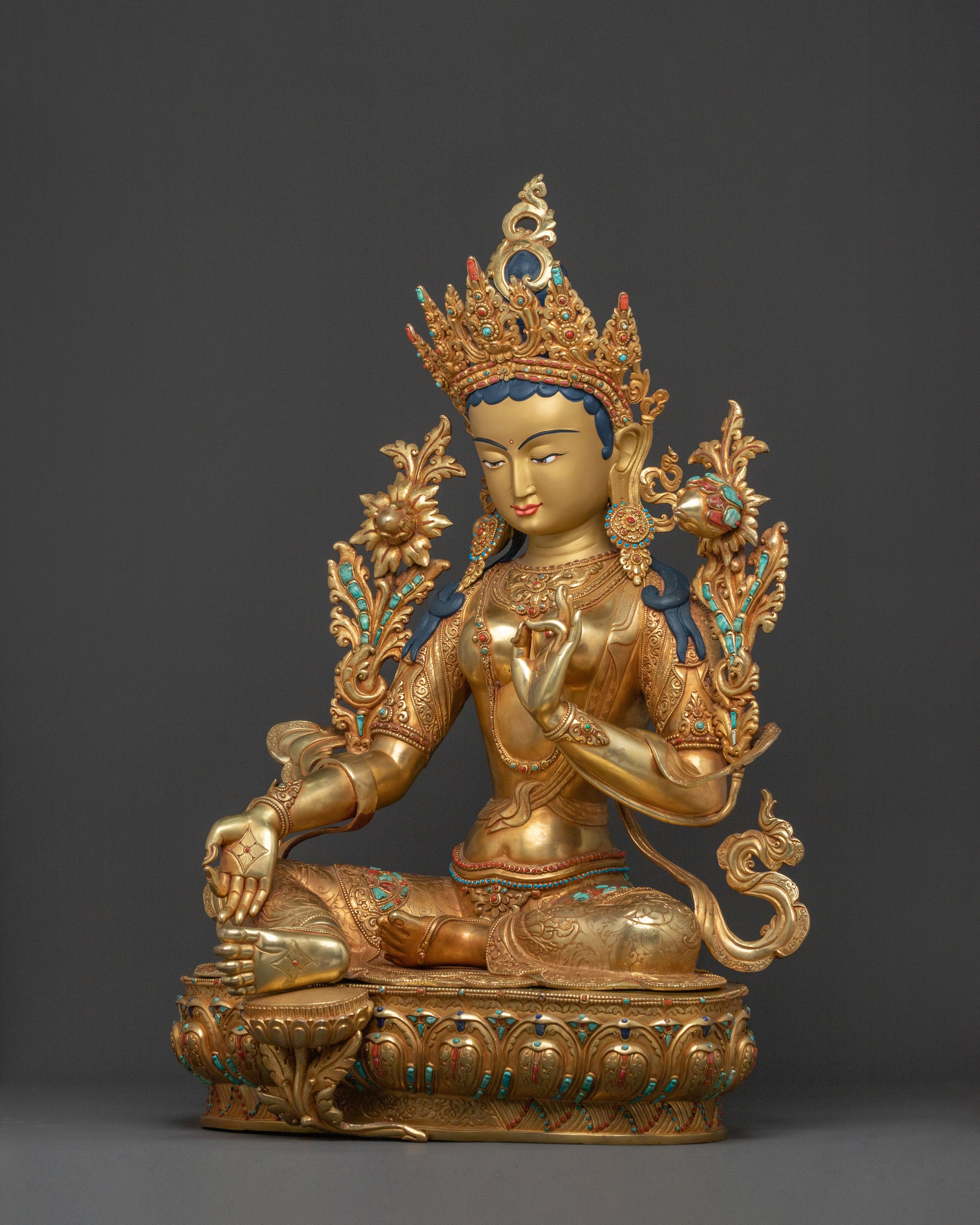 Handcrafted Green Tara Sacred Sculpture | Goddess of Compassion