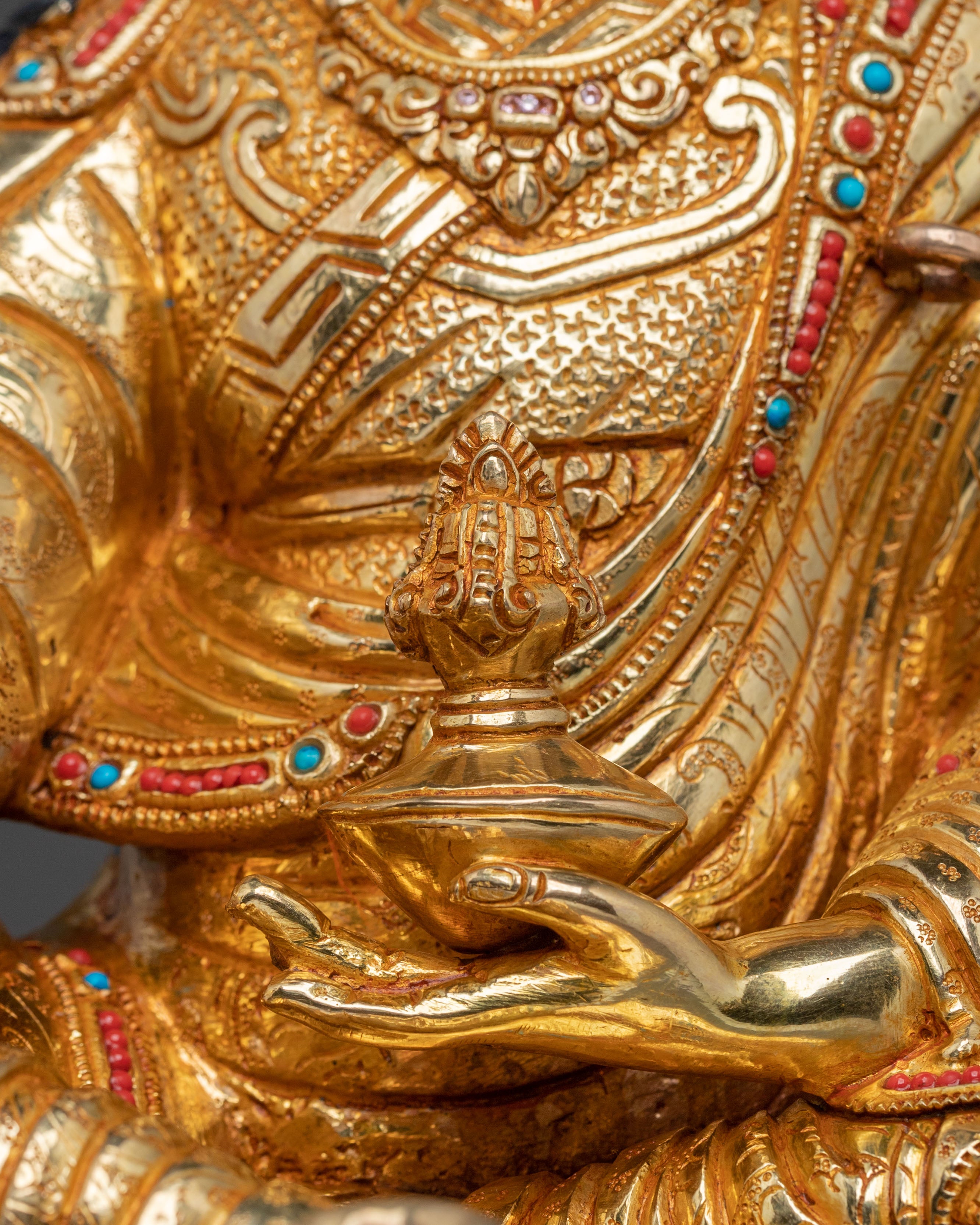 Guru Rinpoche Tibetan Figurine | 24K Gold Gilded Statue