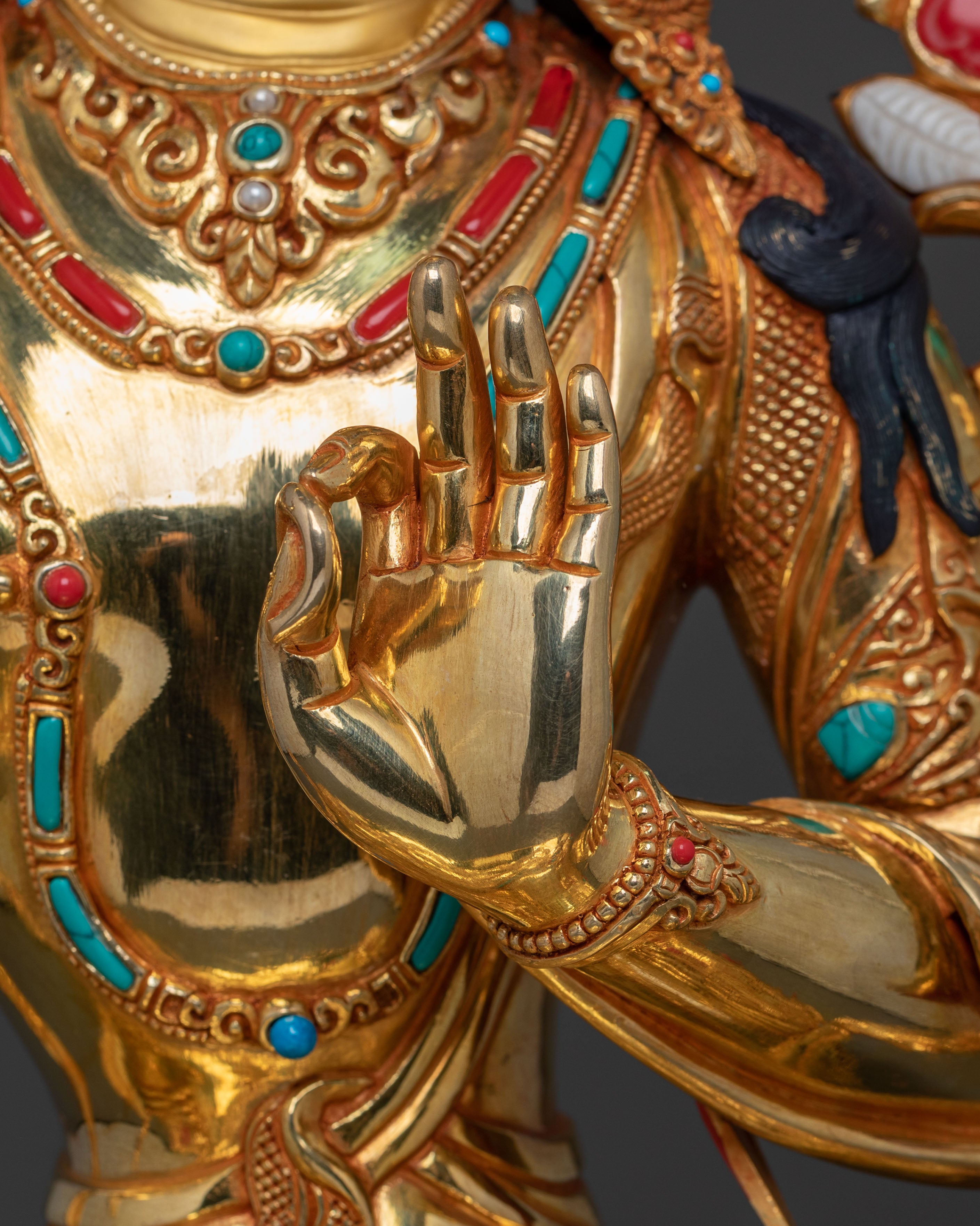 Manjushri: 24K Gold Gilded Buddhist Bodhisattva Manjushri Statue