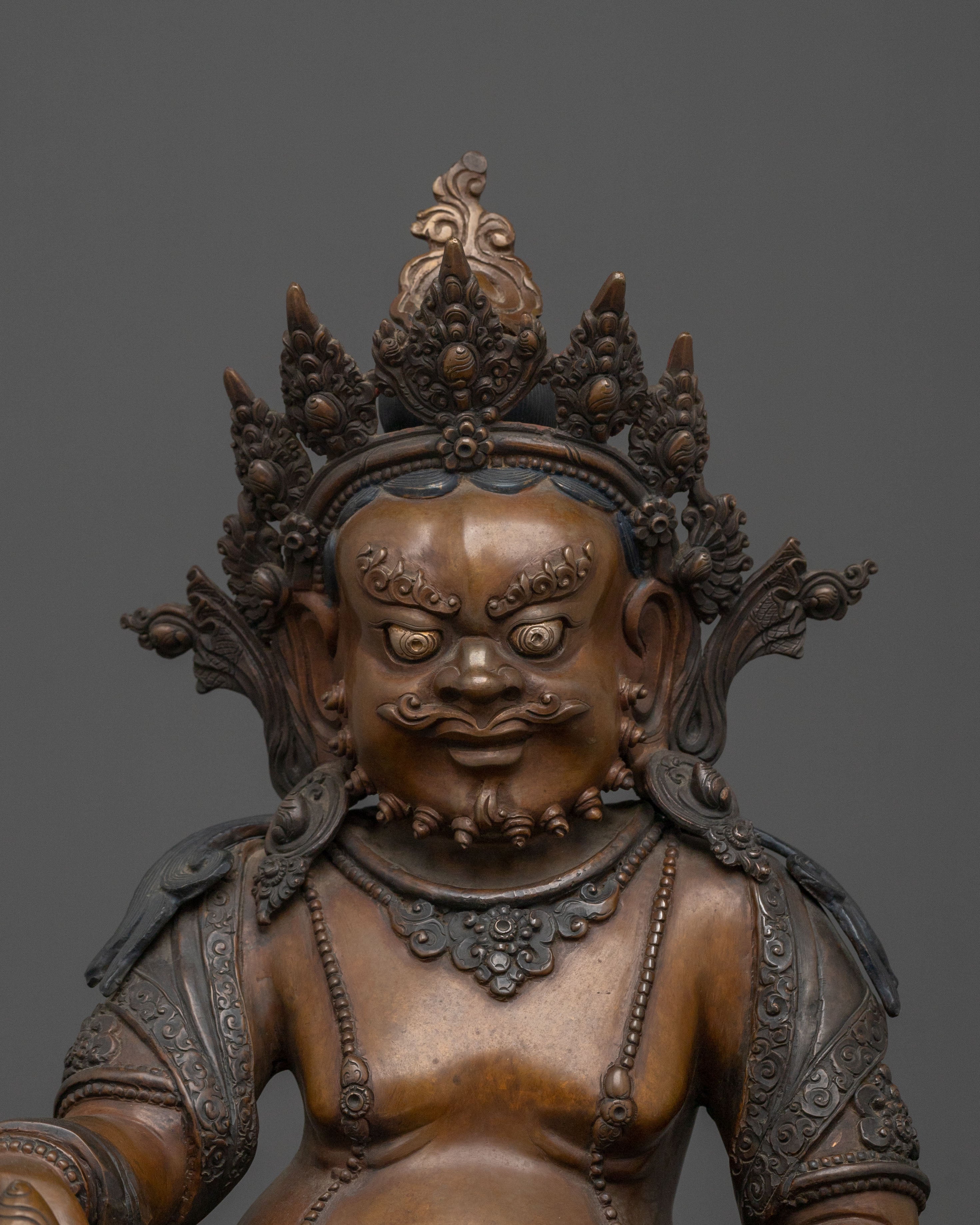 Tibetan Buddhist Dzambhala Statue: Oxidized Copper