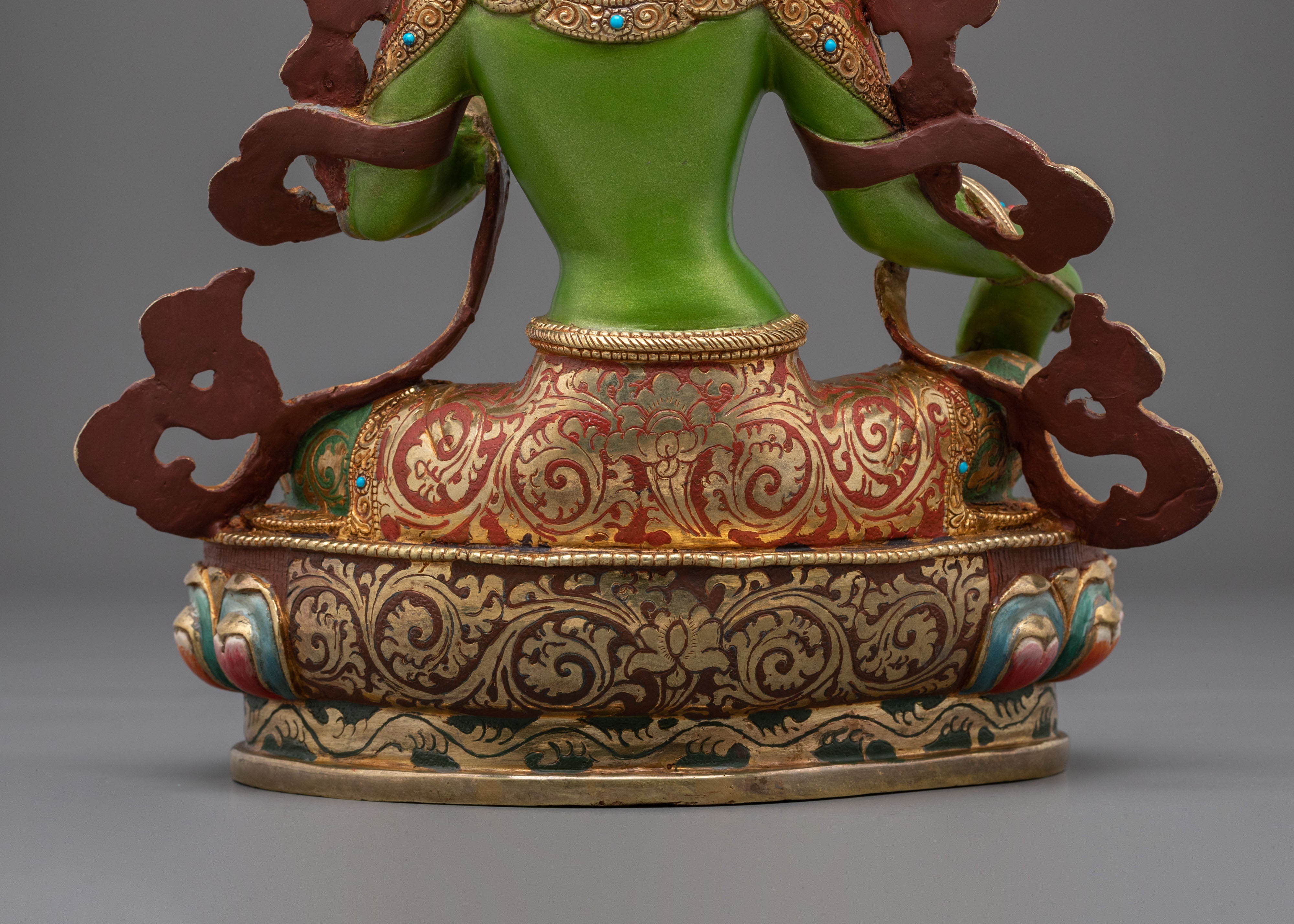 Traditional Green Tara Golden Statue | Tibetan Buddhist Compassion Deity