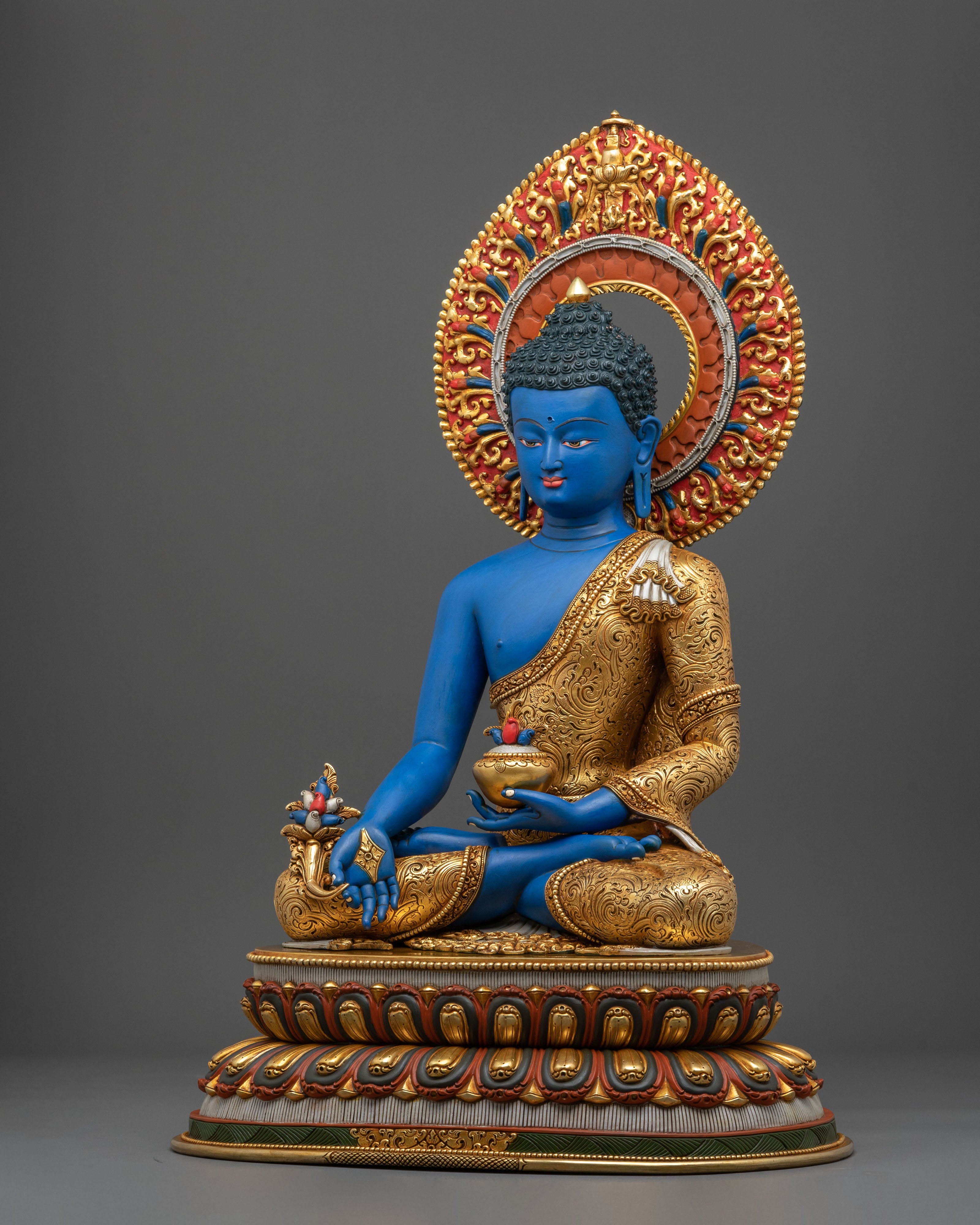 Medicine Buddha Healing Lineage Statue | 24K Gold Gilded
