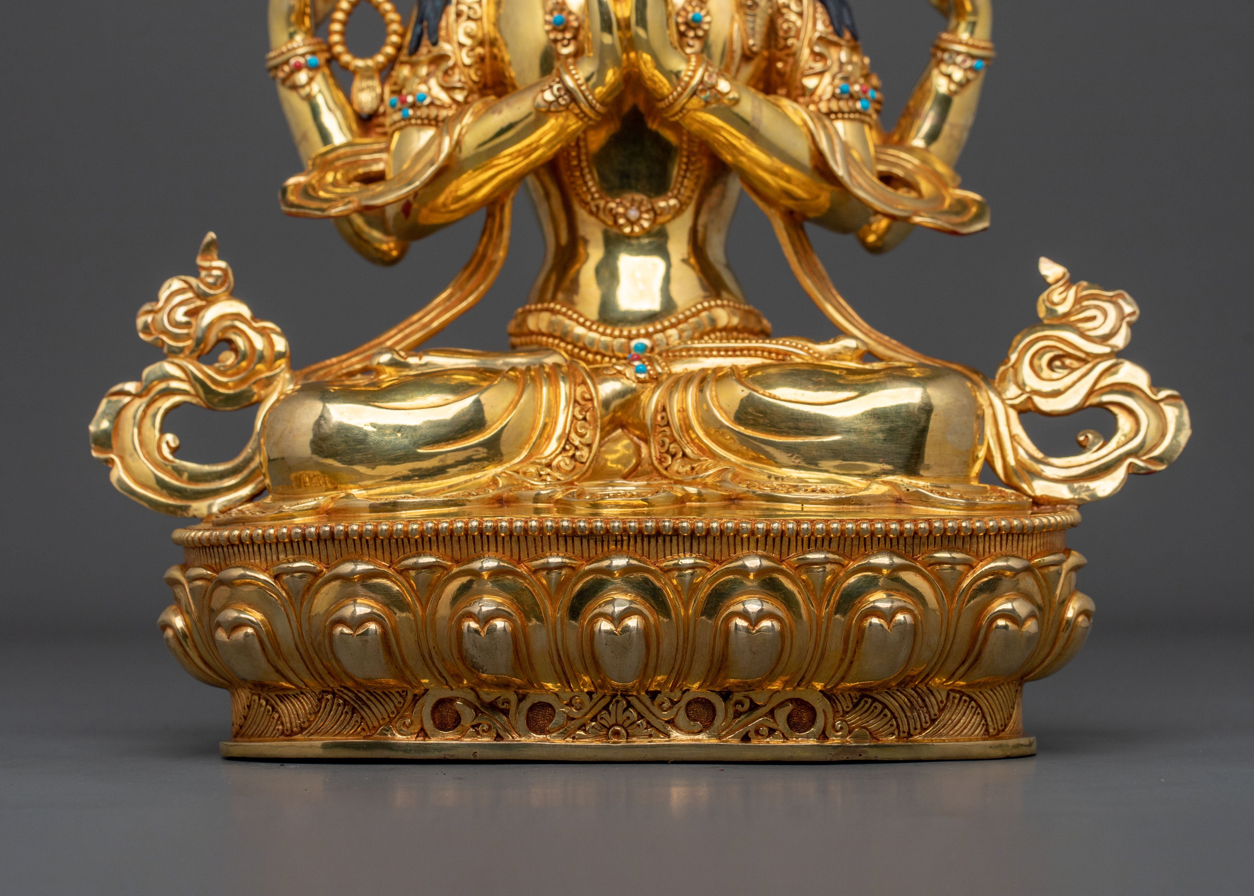 Handcrafted Four Armed Chenrezig Sculpture | Buddhist Protector Deity