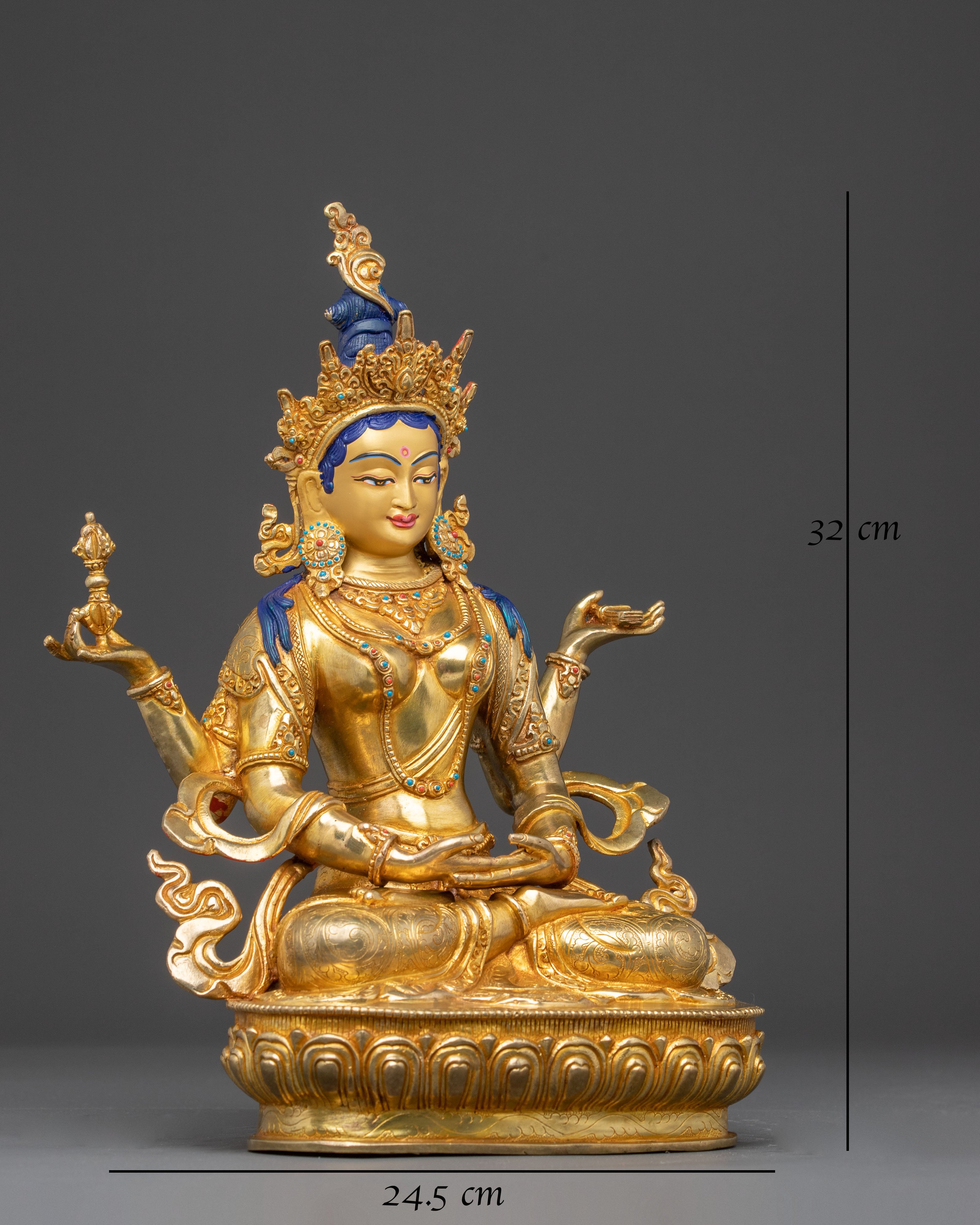24K Gold Gilded Prajna Paramita Copper Statue