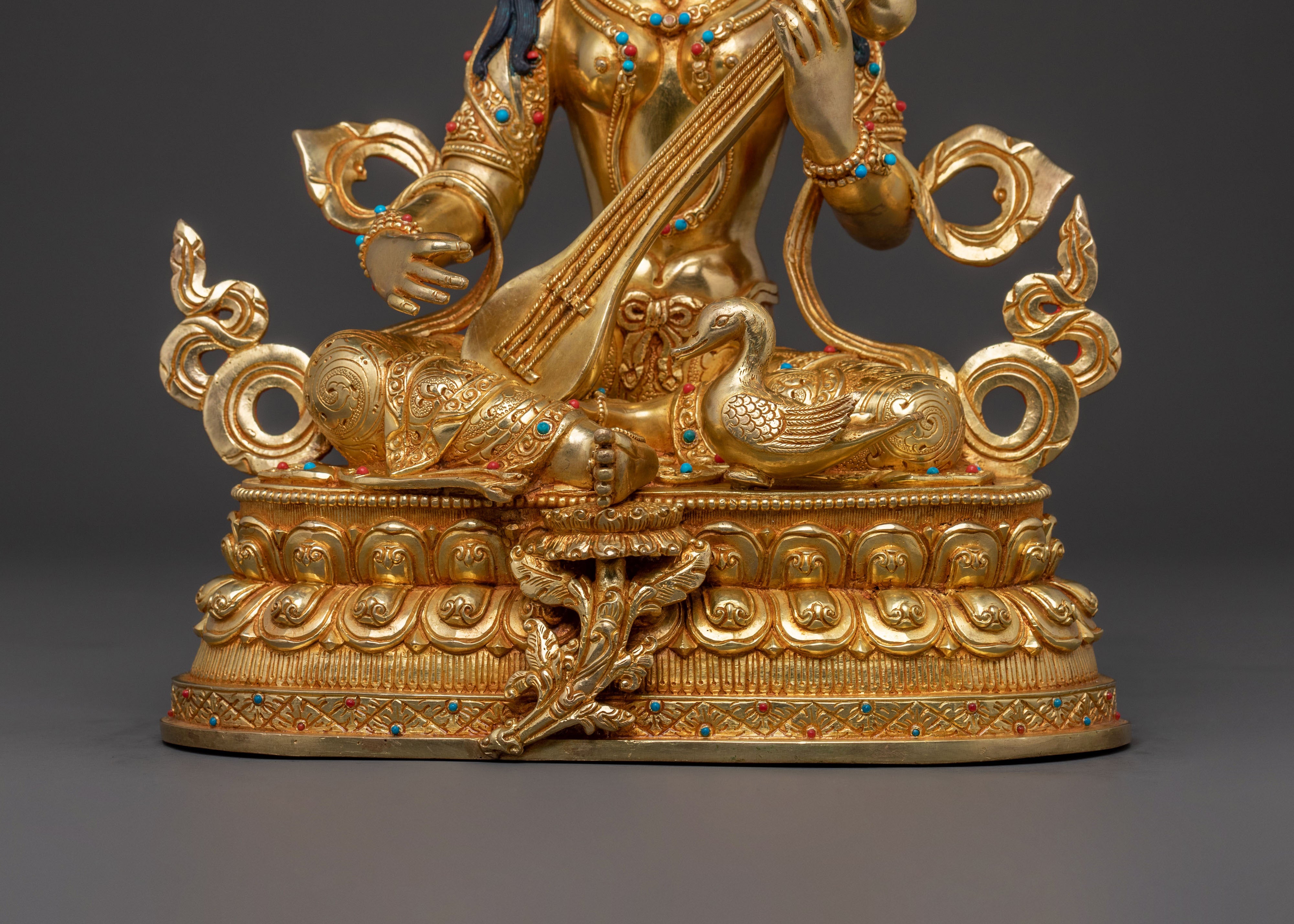 Goddess Saraswati Golden Statue | Knowledge Figure