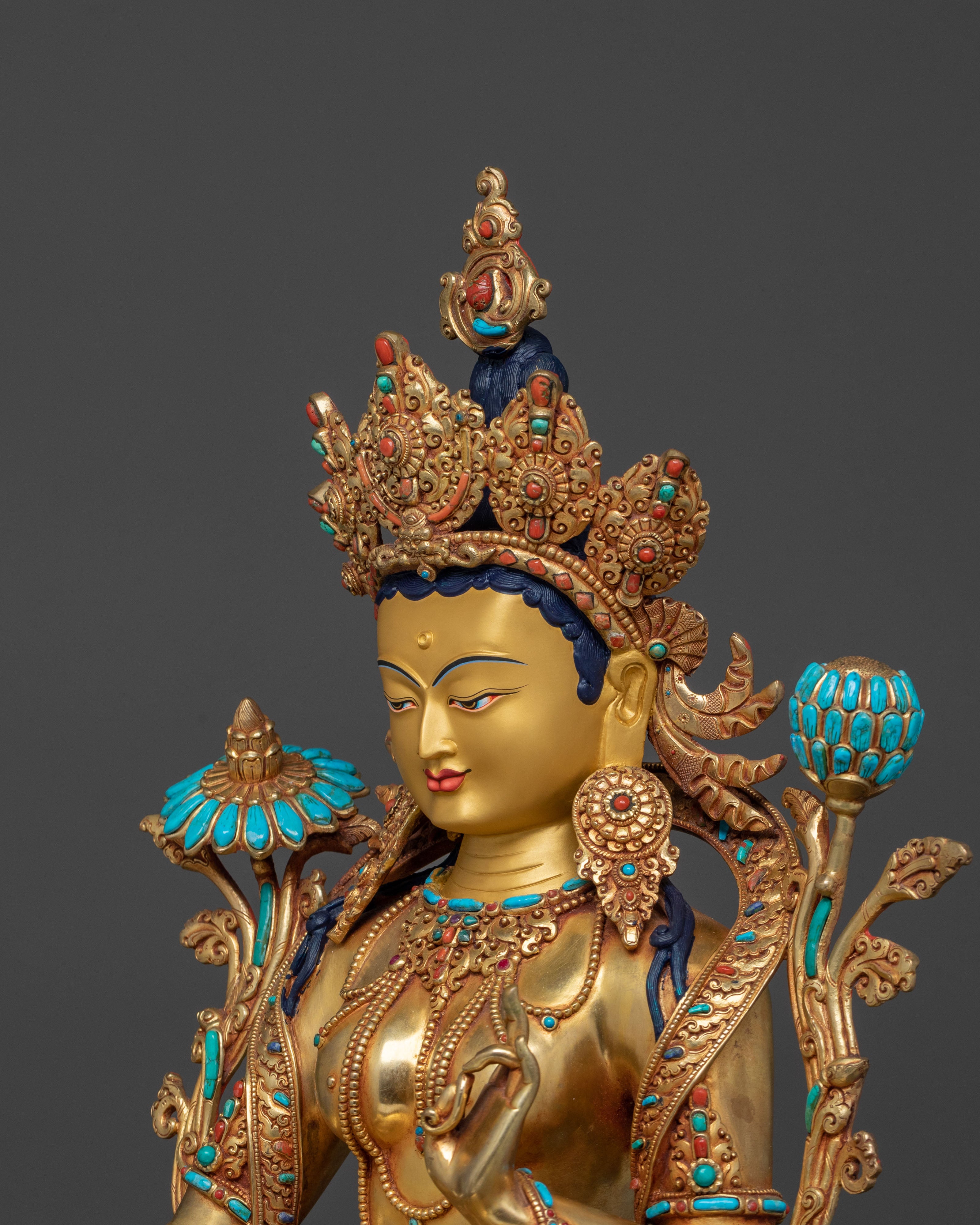 Sacred Green Tara Statue On Throne | Mother of All Buddhas