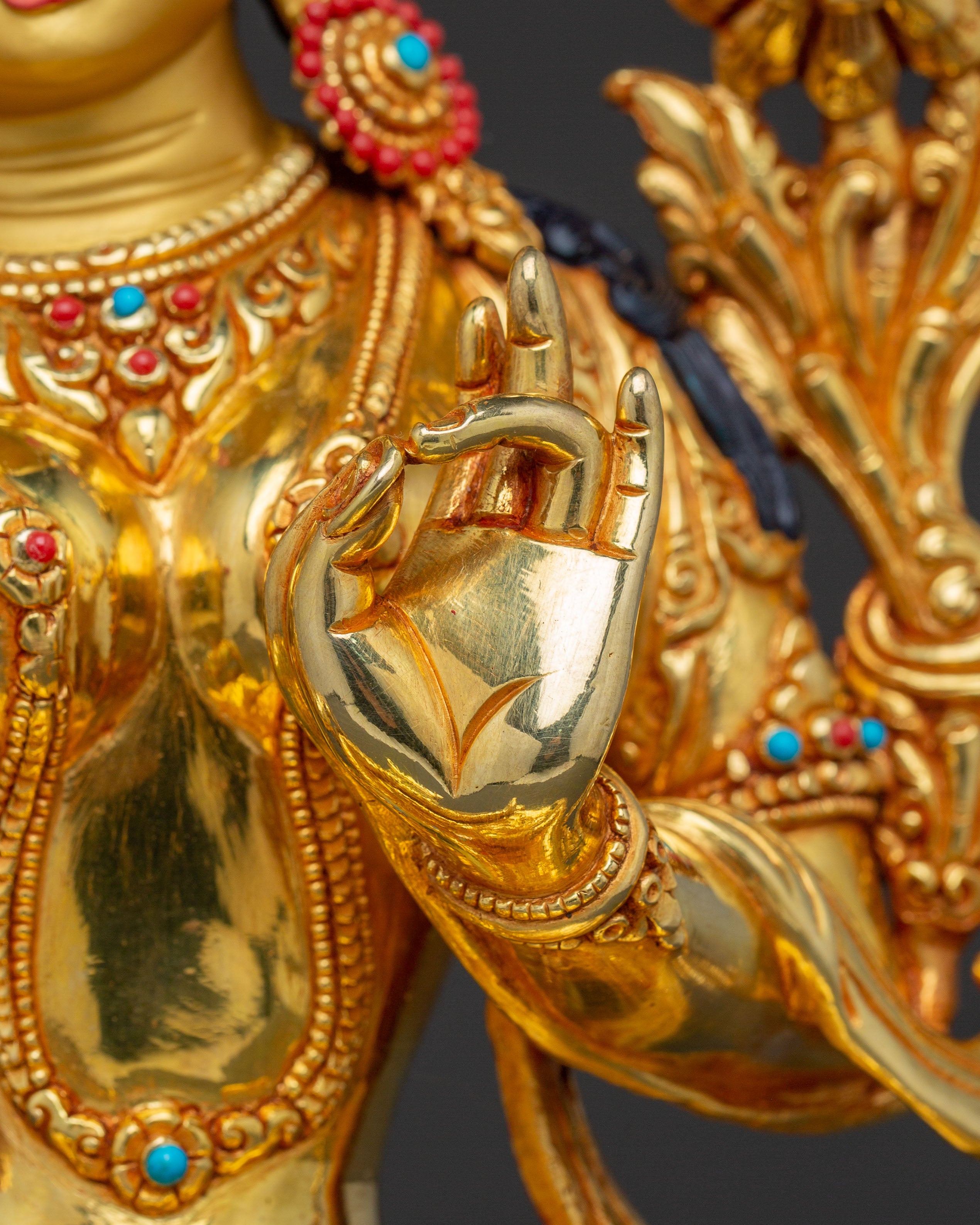 Green Tara 24K Gold Gilded Copper Statue