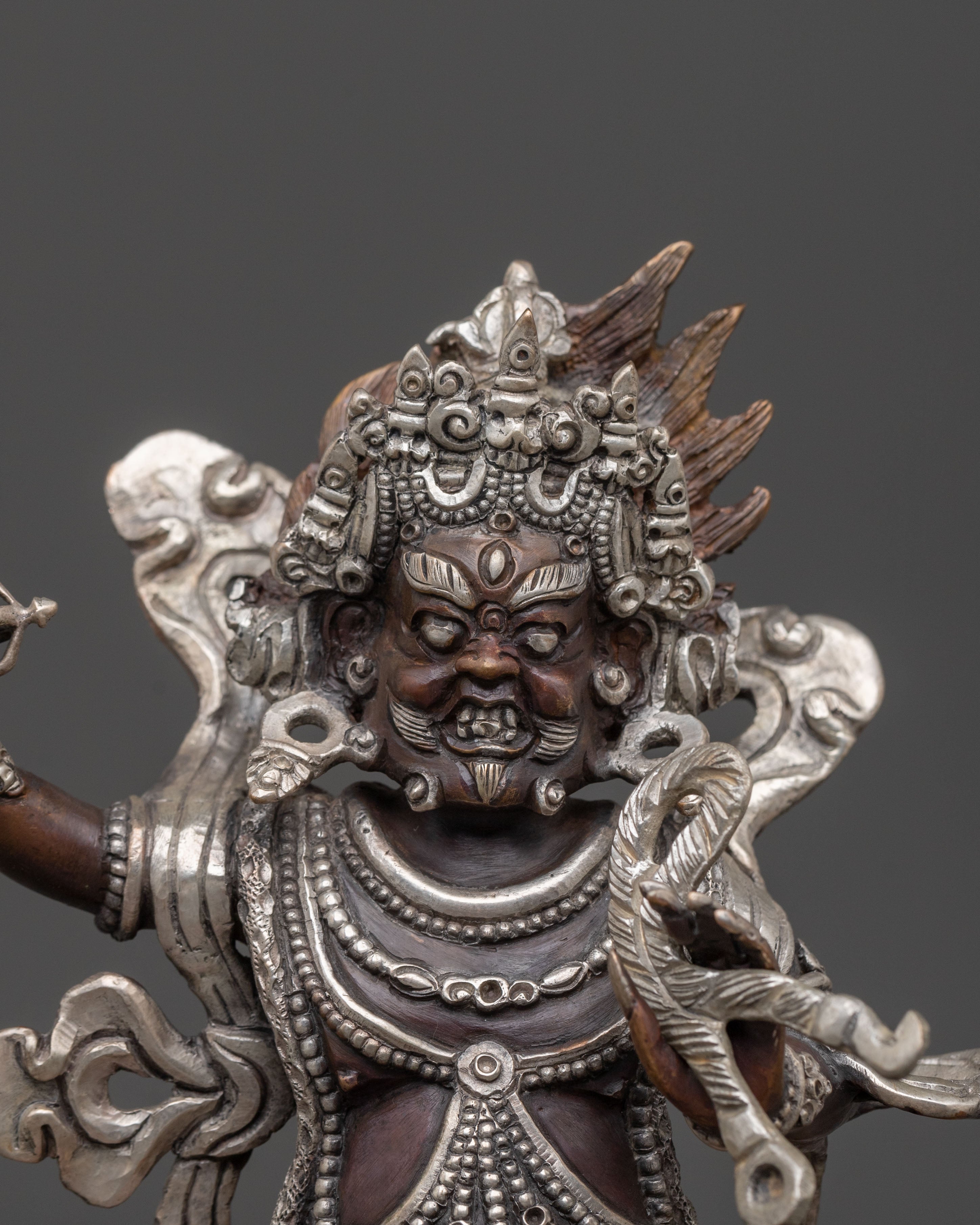 Vajrapani Himalayan Statue in Oxidized Copper and Silver