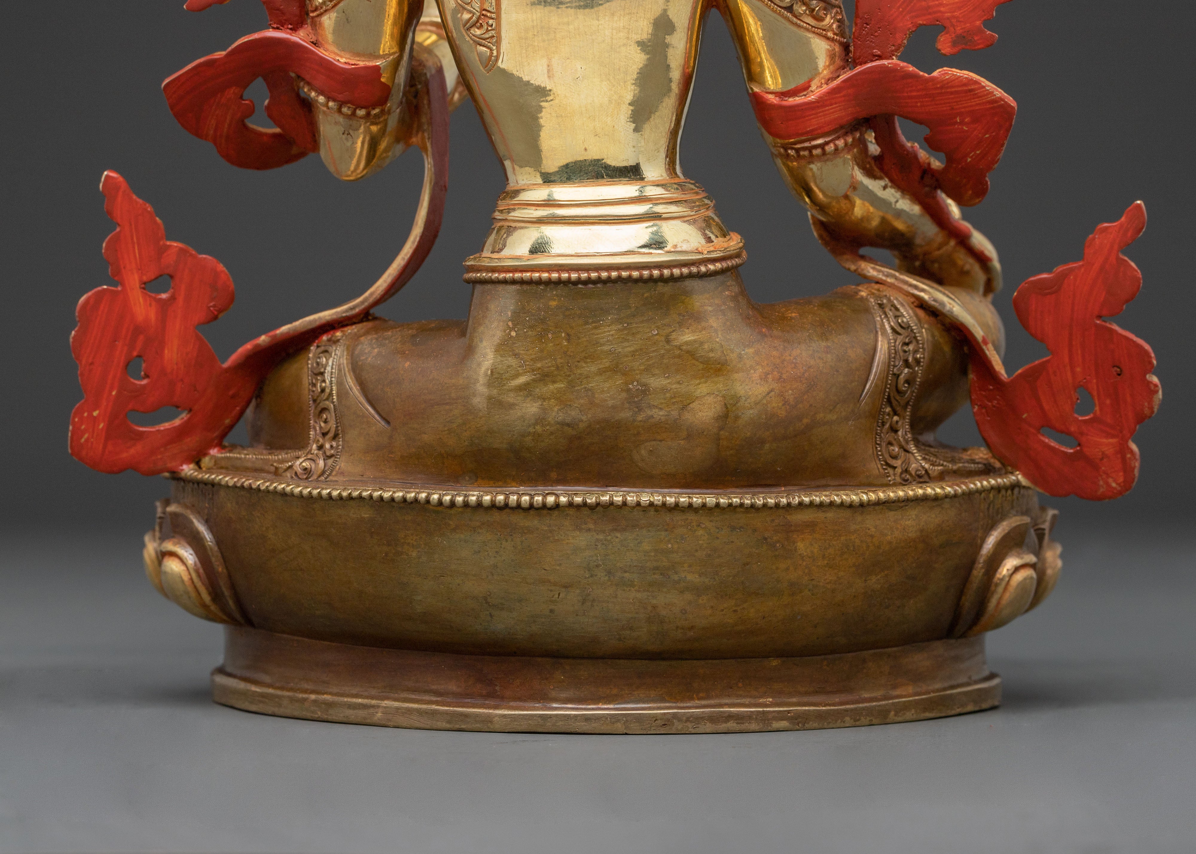 Green Tara Healing Mother Statue | Handcrafted Gold Gilded Copper